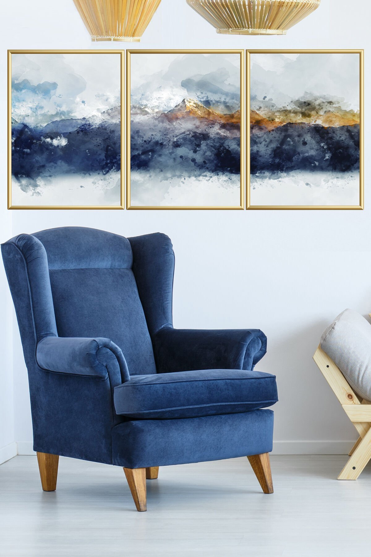 Üçlü Metal Gold Alüminyum Çerçeveli Poster Tablo Seti