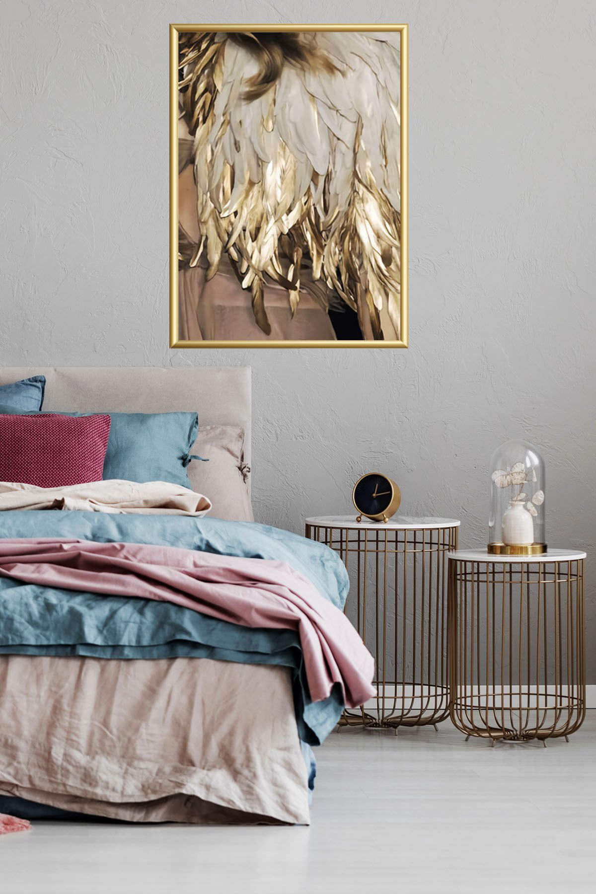 Gold Altın Tekli Alüminyum Cam Dekoratif Metal Çerçeveli Camlı Poster Tablo