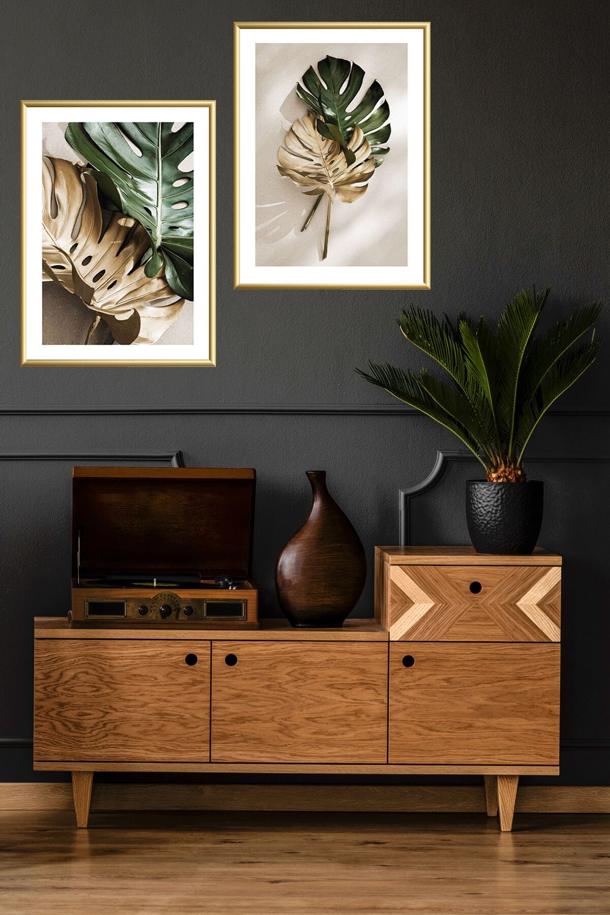 Ikili Gold Altın Alüminyum Metal Çerçeveli Poster Tablo Seti