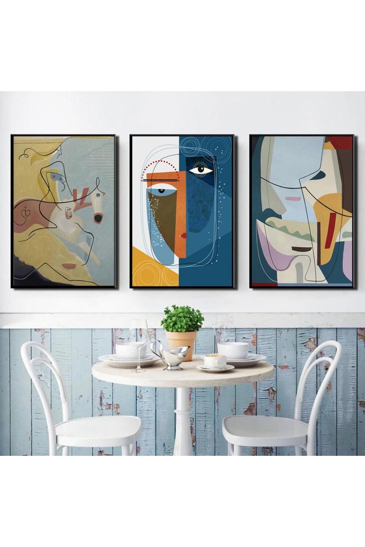 3lü Siyah Metal Çerçeveli Sarı Şemsiye Araba Poster Camlı Tablo Seti