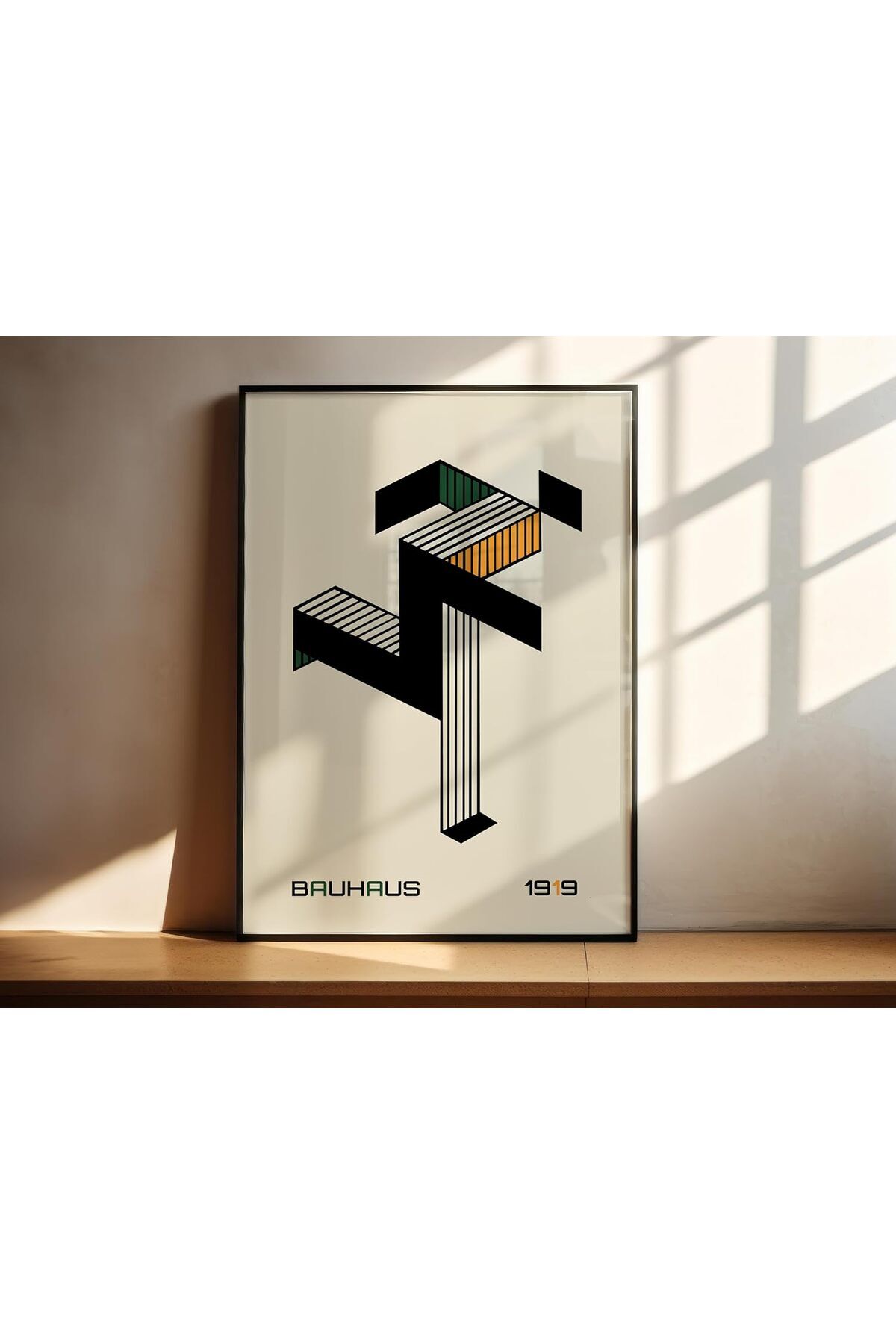 Tekli Siyah Metal Çerçeveli Bauhaus Soyut Poster Cam Tablo Seti