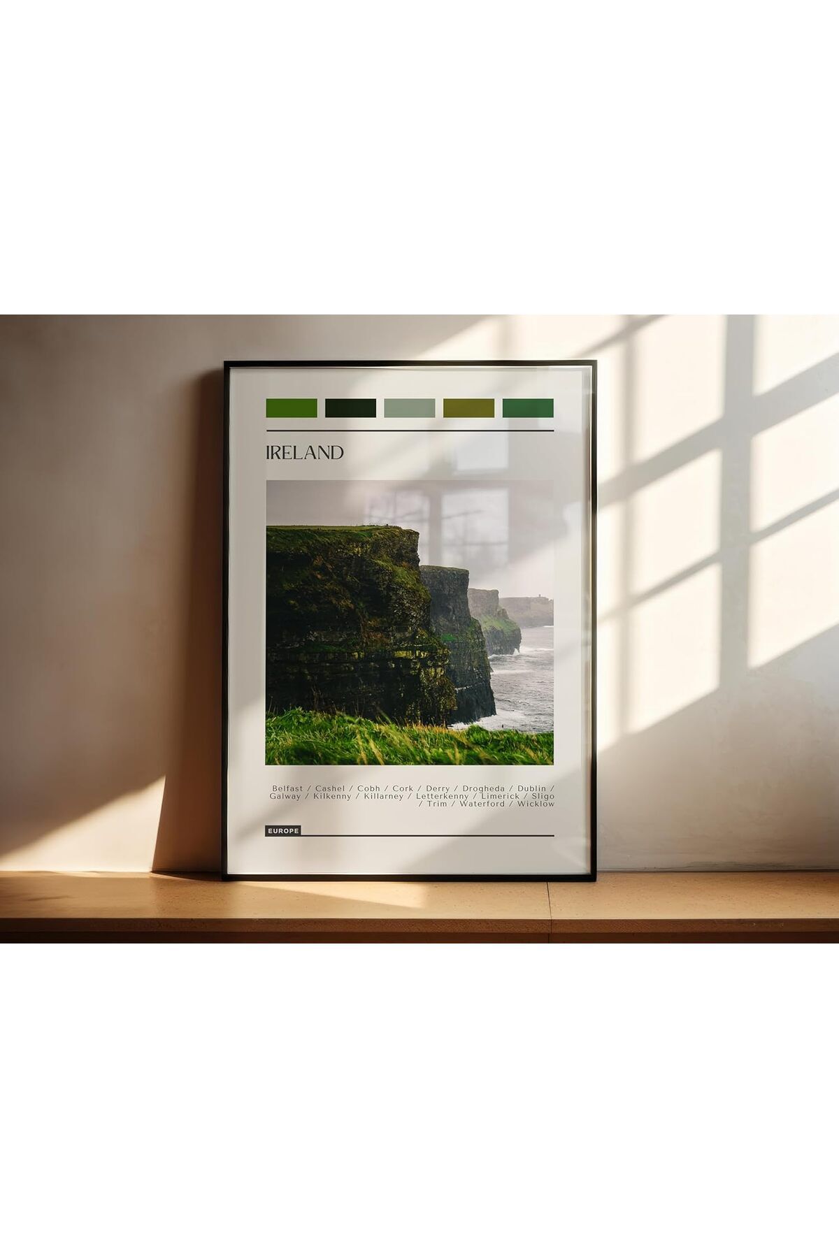 Tekli Siyah İnce Çerçeveli Dekaratif Yeşil Salon Camlı Poster Tablo Seti