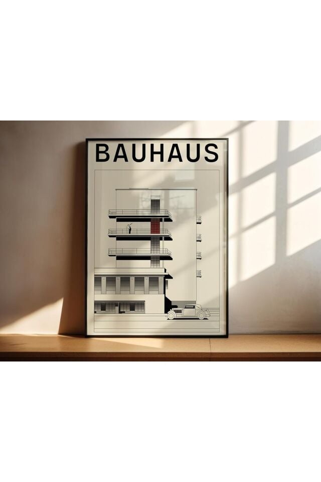 Tekli Siyah Metal Çerçeveli Bauhaus Mimari Cam Poster Tablo Seti