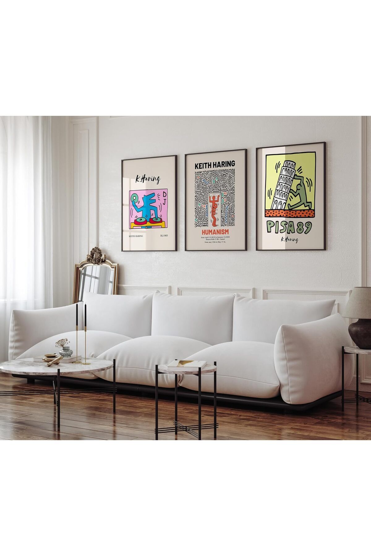 Üçlü Siyah İnce Metal Çerçeveli Modern Mizahi Poster Cam Tablo Seti