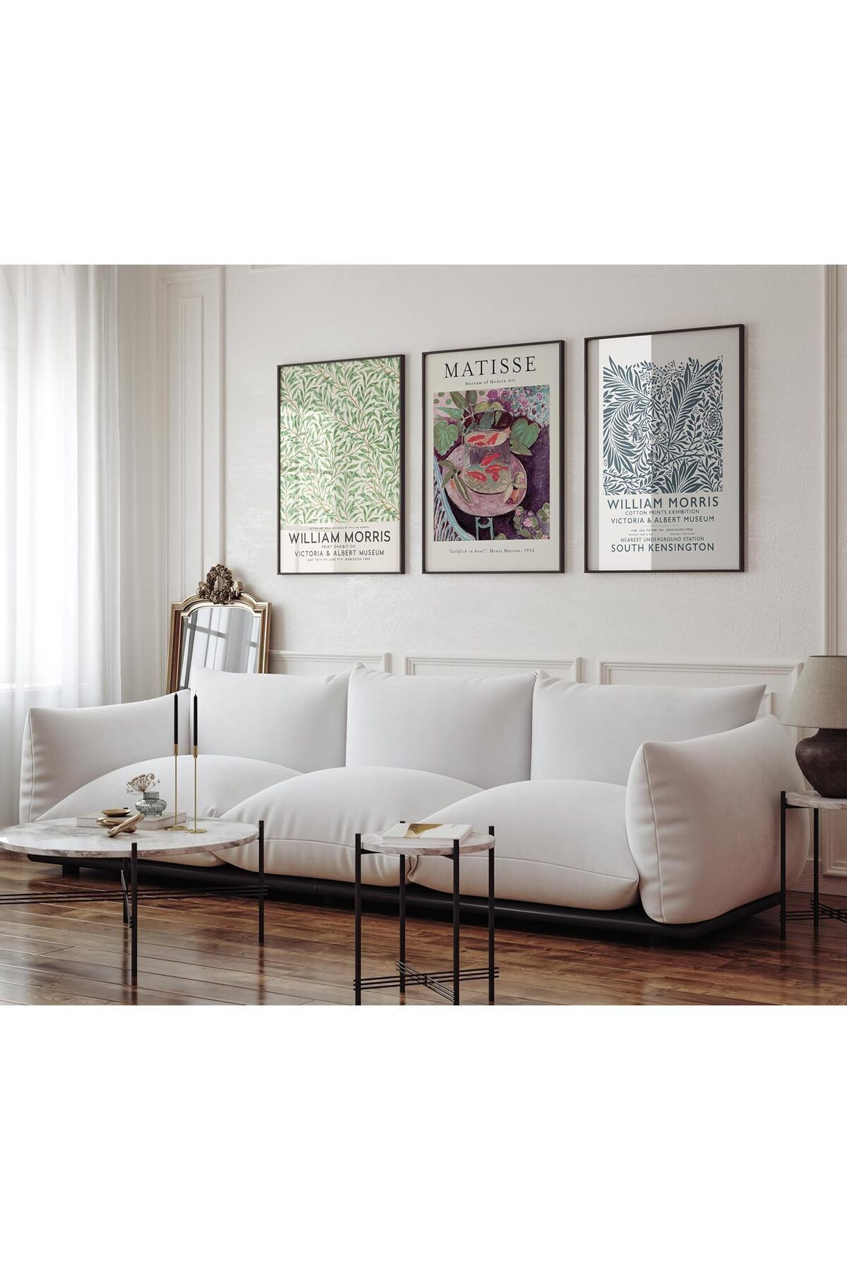 Üçlü Siyah İnce Metal Çerçeveli Modern Mimari Poster Cam Tablo Seti