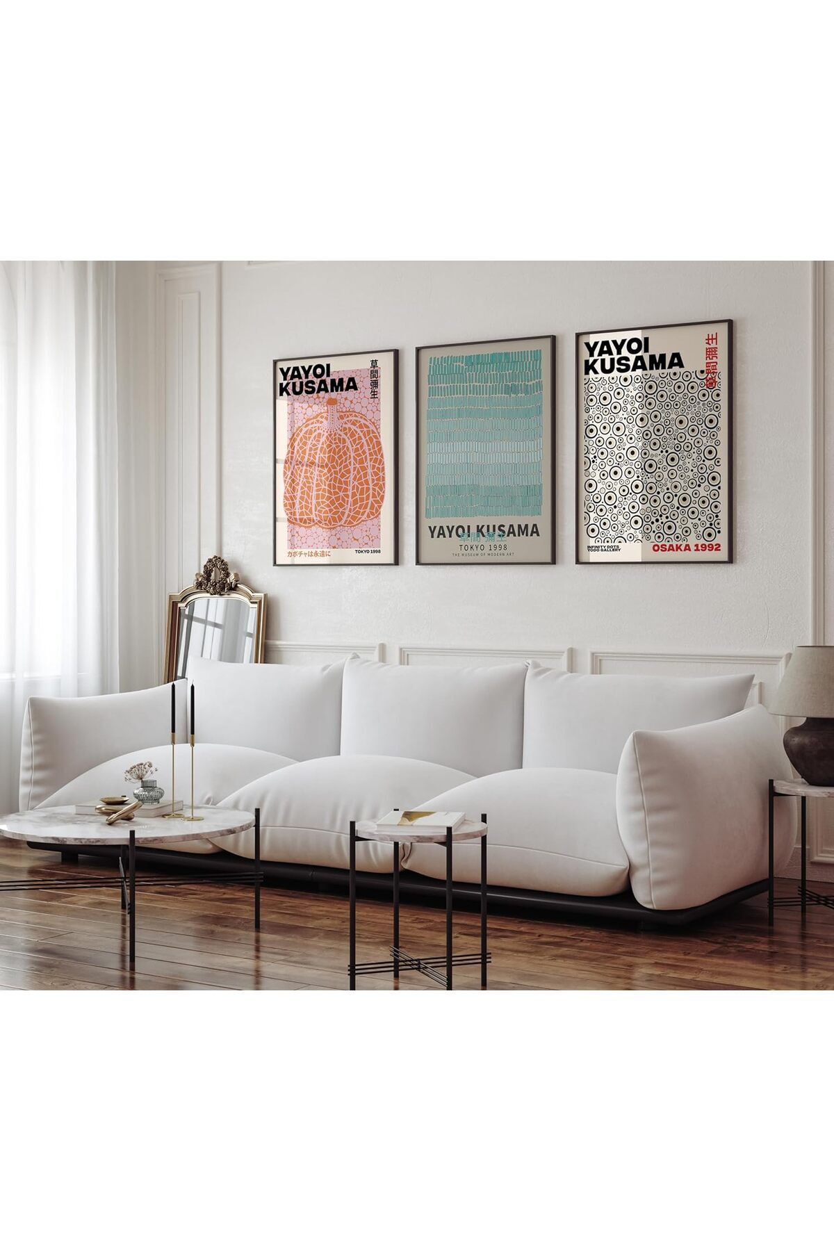 Üçlü Siyah İnce Metal Çerçeveli Modern Minimal Poster Cam Tablo Seti