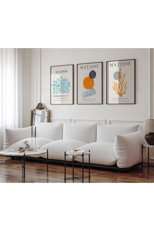 3lü Siyah İnce Metal Çerçeveli Yaz Ferah Poster Cam Tablo Seti