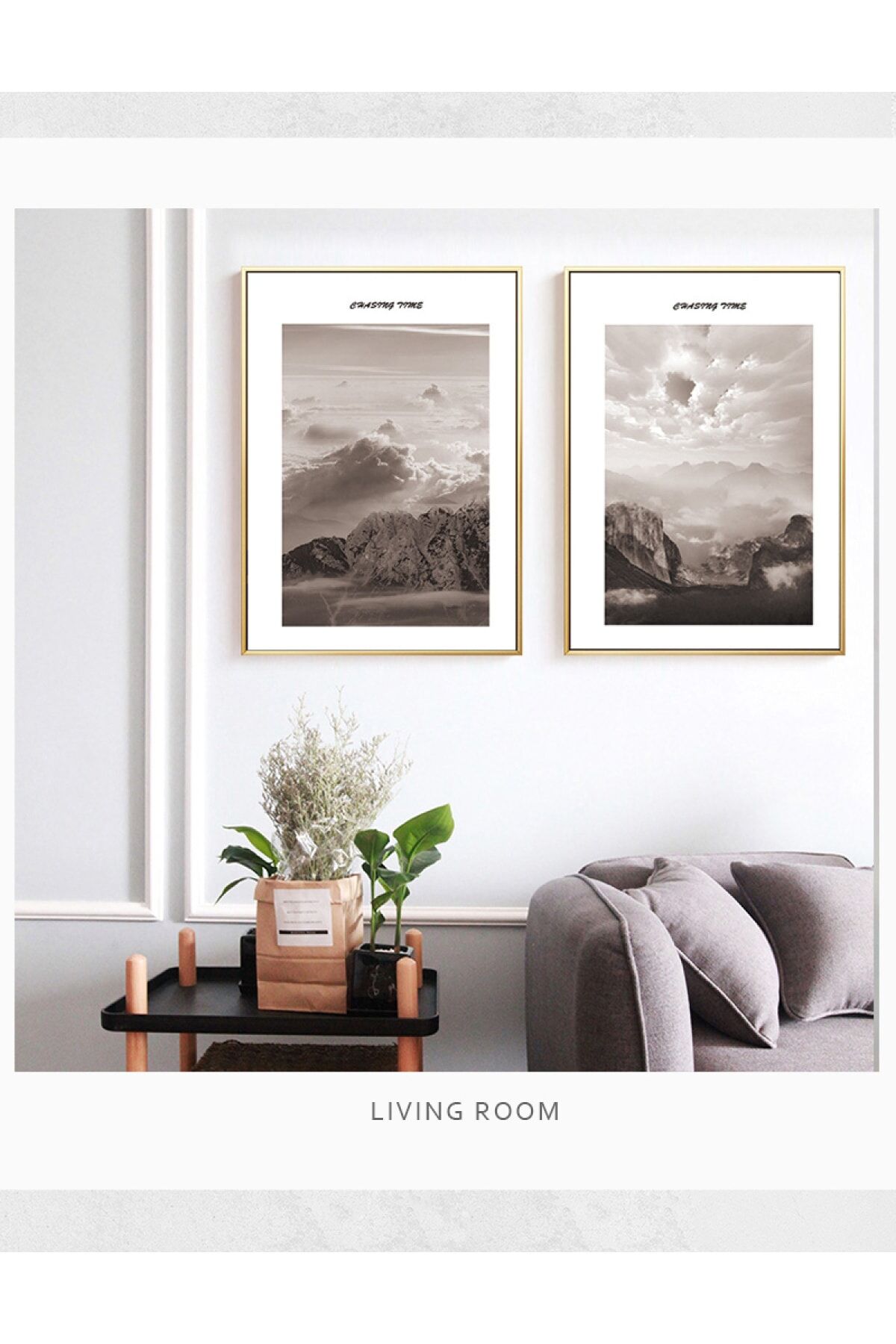 Ikili Gold Alüminyum Metal Çerçeveli Doğa Dağlar Soft Poster Tablo Seti