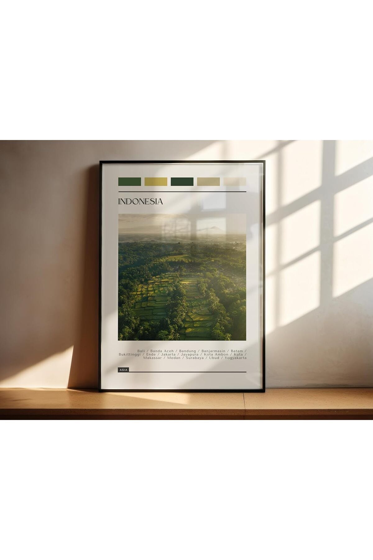 Tekli Metal Çerçeveli Koridor Tatil Endonezya Camlı Poster Tablo Seti