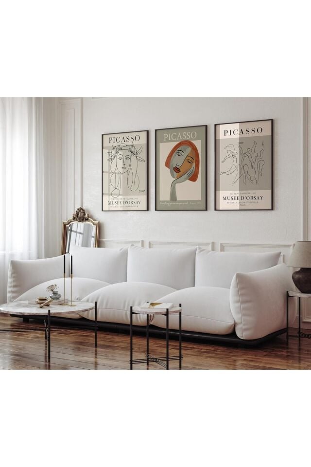 3lü Siyah İnce Metal Çerçeveli Yaz Ferah Poster Cam Tablo Seti