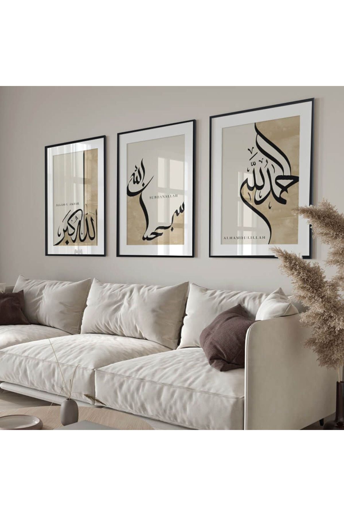 Üçlü Gold Çerçeve Alüminyum İslami Dua Metal Camlı Tablo Seti Si̇yah - 40 X 60