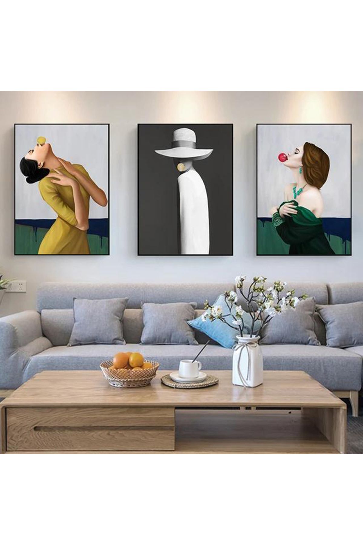 3lü Siyah Metal Çerçeveli Moda Kadın Poster Camlı Tablo Seti