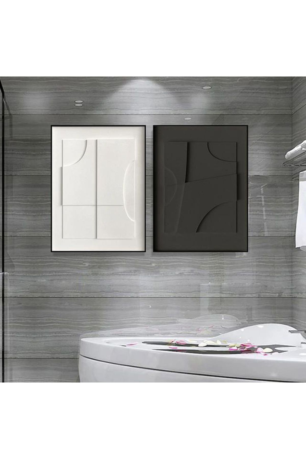 İkili Siyah Metal Çerçeveli Antrasit Beyaz Modern Cam Tablo Seti