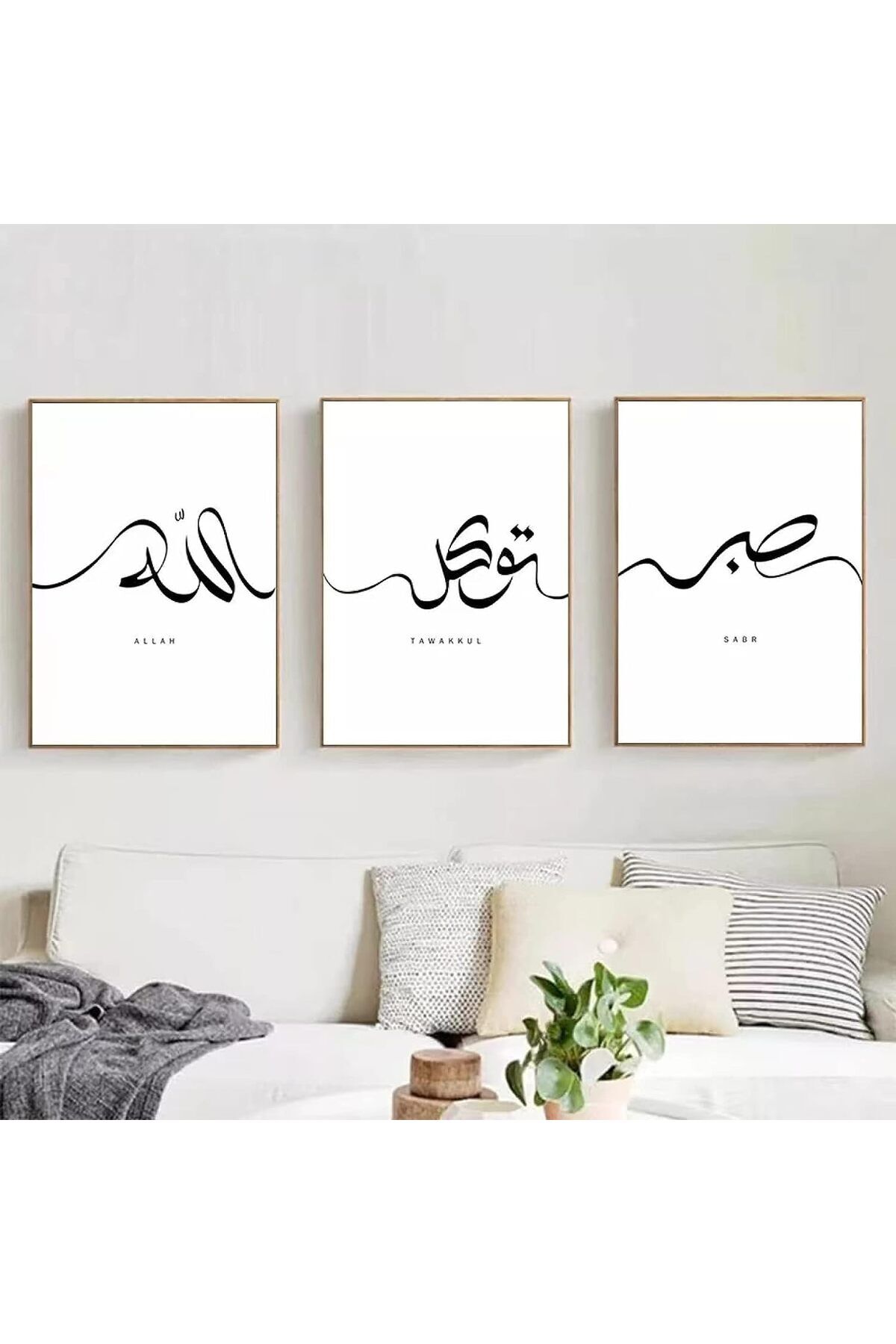 3lü Gold Metal Çerçeveli İslami Dua Camlı Tablo Seti