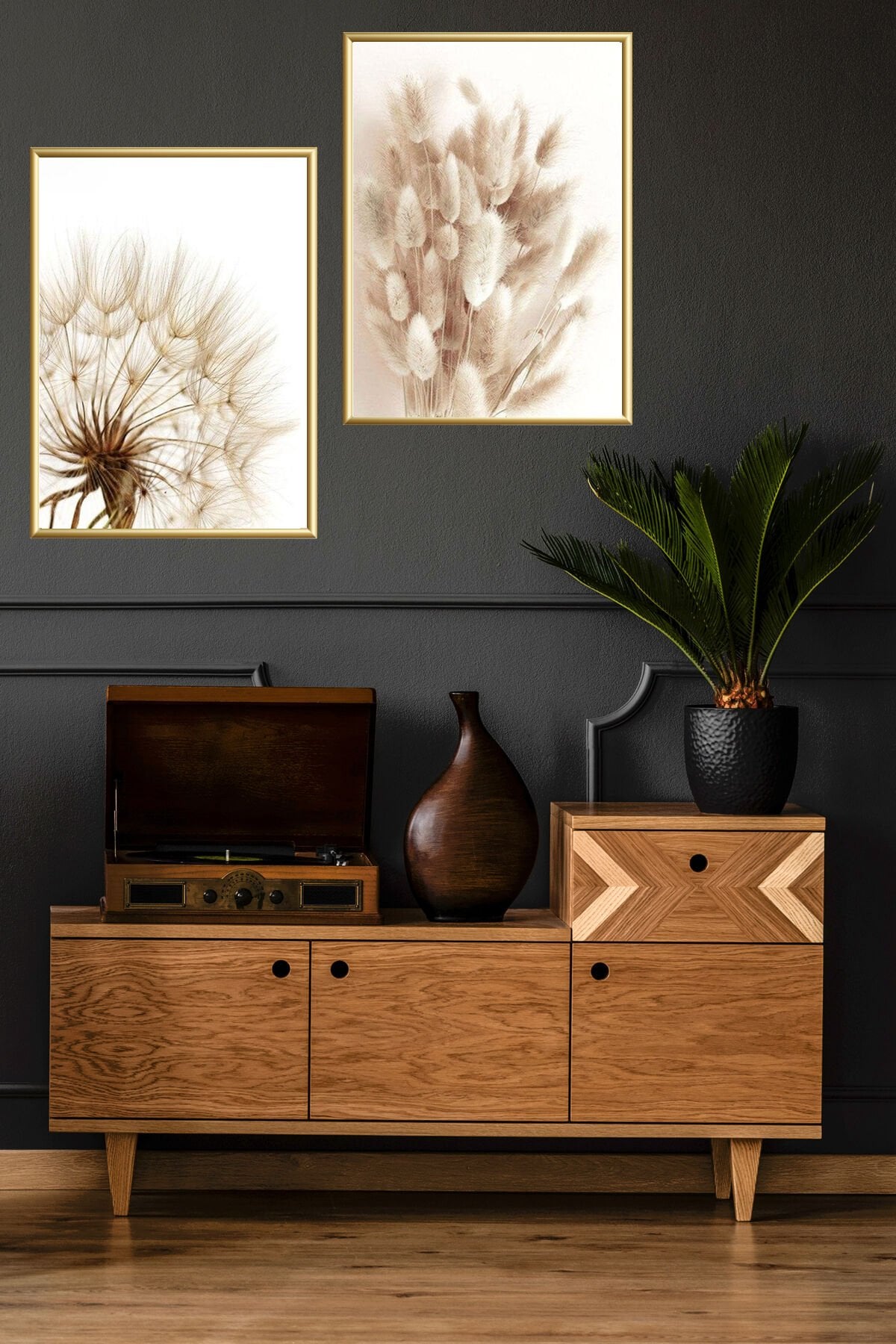 2li Gold Metal Çerçeveli Karahindiba Soft Doğa Camlı Tablo Seti