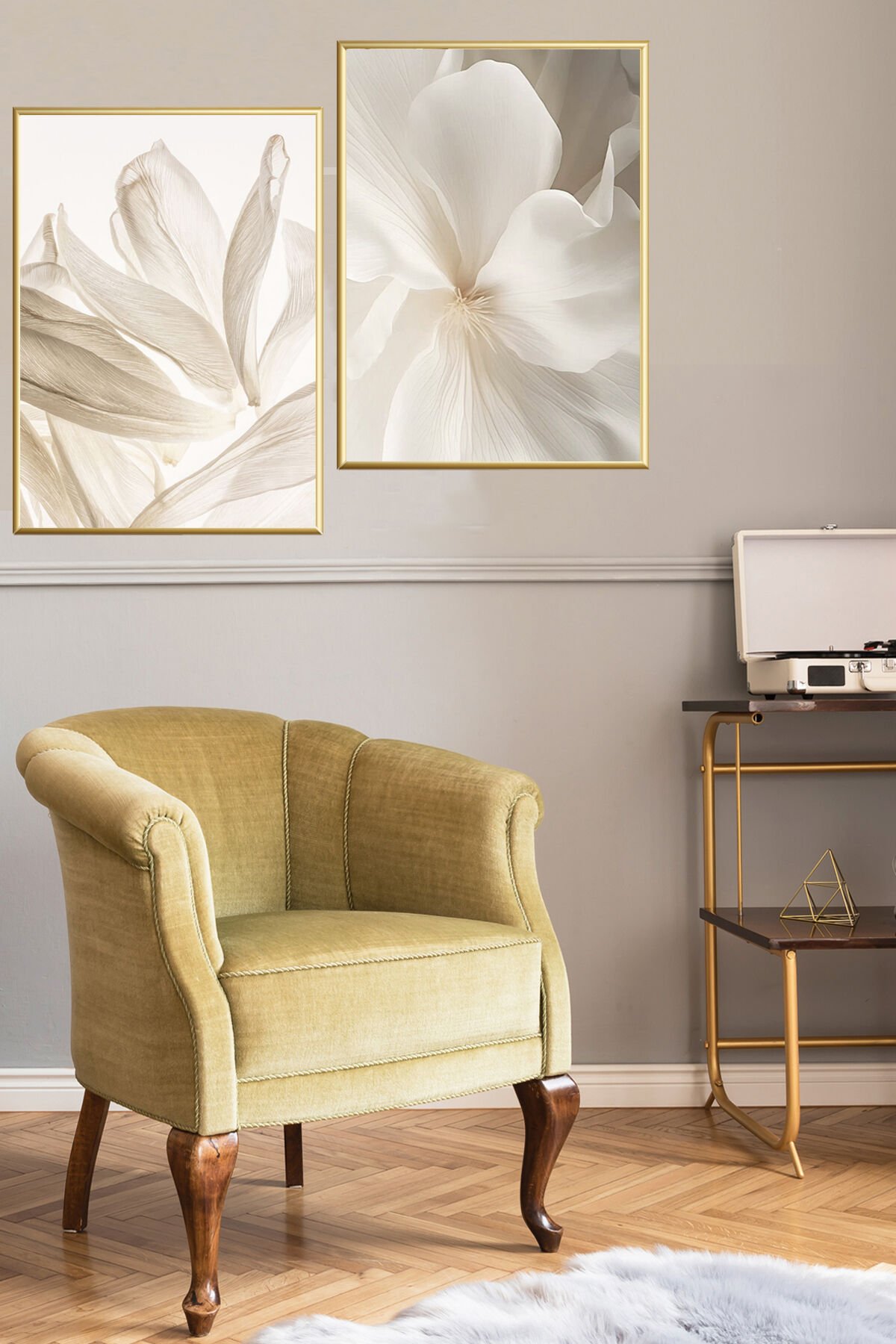 2li Gold Metal Çerçeve Kadın Moda Gerçek Cam Tablo Seti