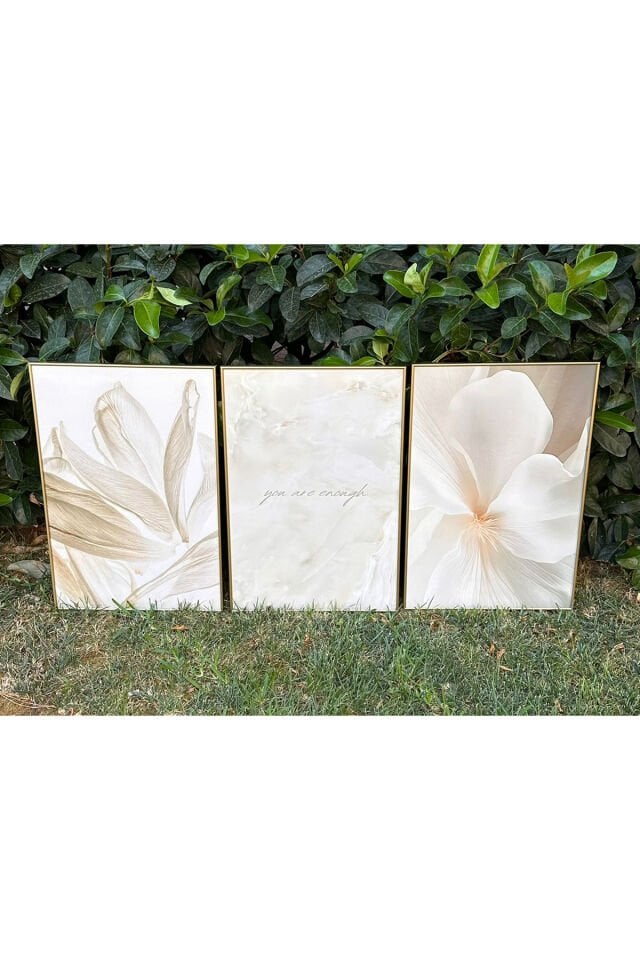 Üçlü Gold Metal Çerçeveli Soft Fenomen Moda Cam Tablo Seti