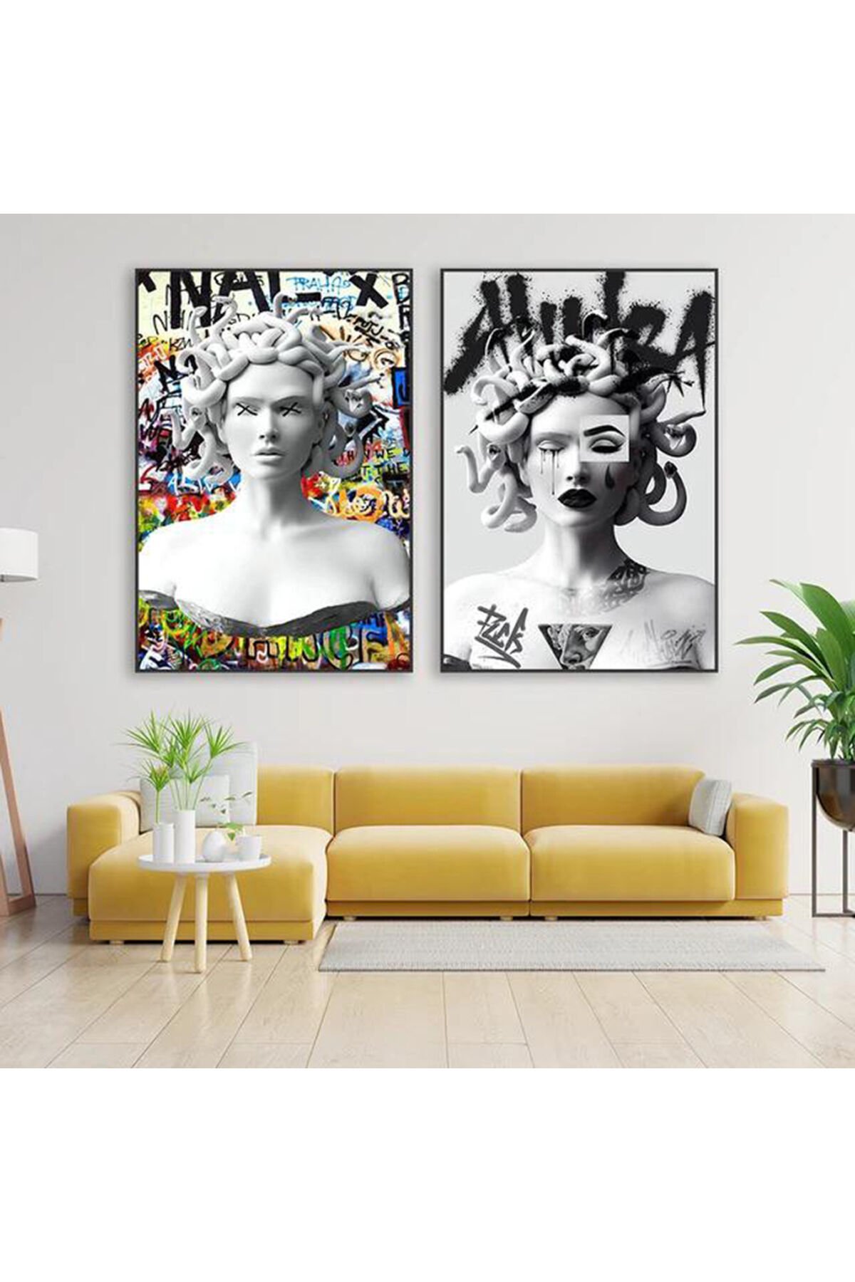 İkili Siyah Metal Çerçeveli Heykel Eğlenceli Cam Tablo Seti