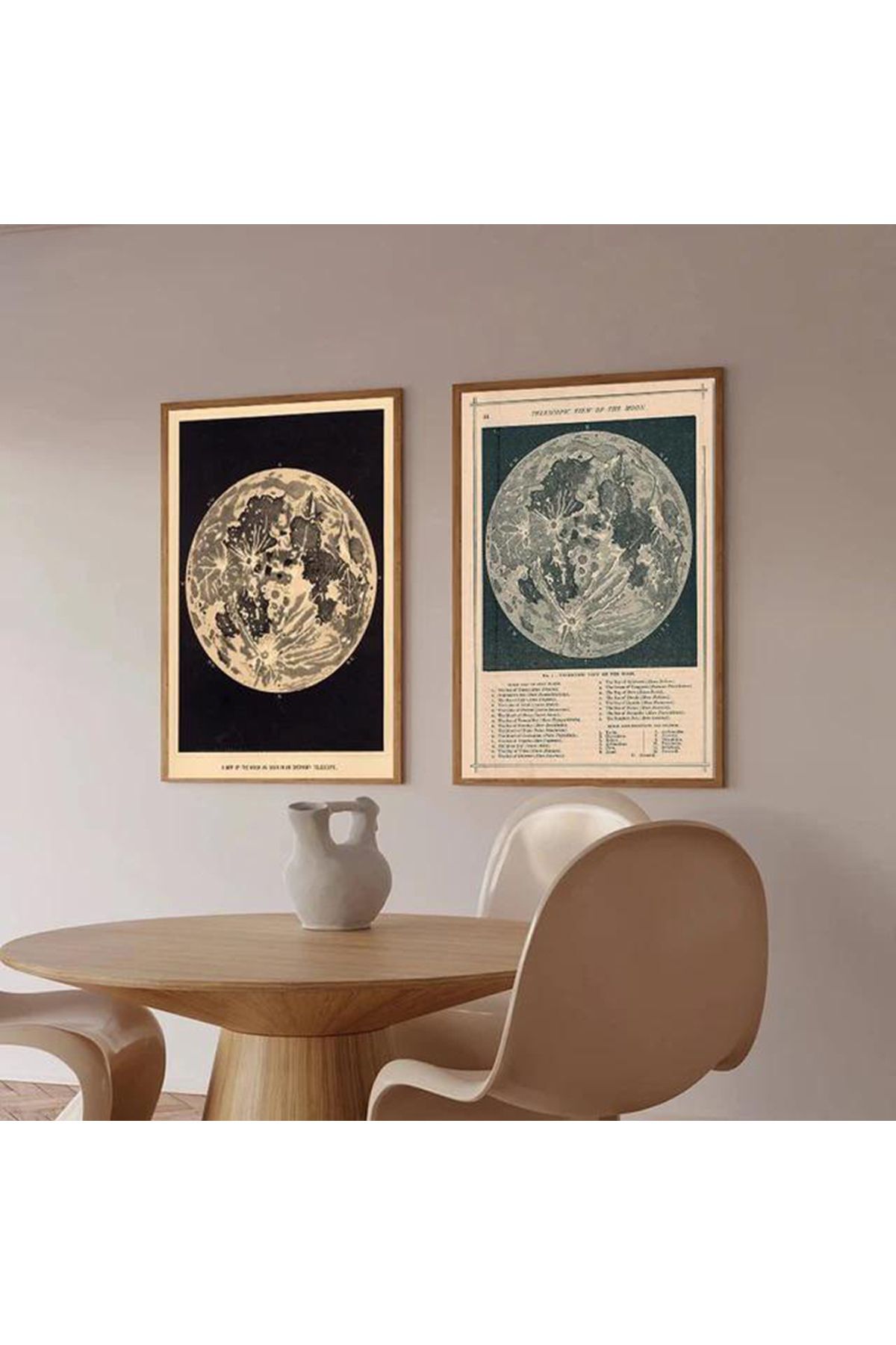 İkili Gold Metal Çerçeveli Ay Yüzeyi Uzay Camlı Tablo Seti