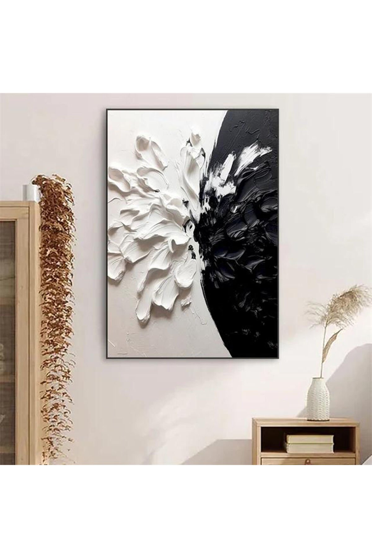 Tekli Siyah Metal Çerçeveli Beyaz Boya Poster Cam Tablo Seti