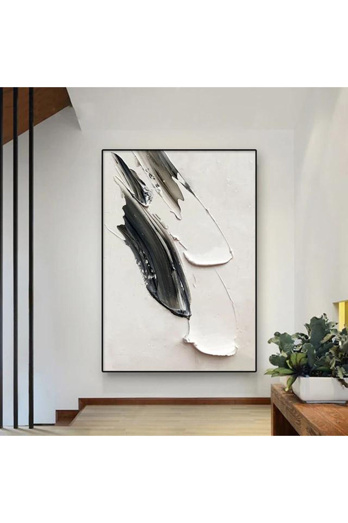 Tekli Siyah Metal Çerçeveli Beyaz Stil Poster Cam Tablo Seti