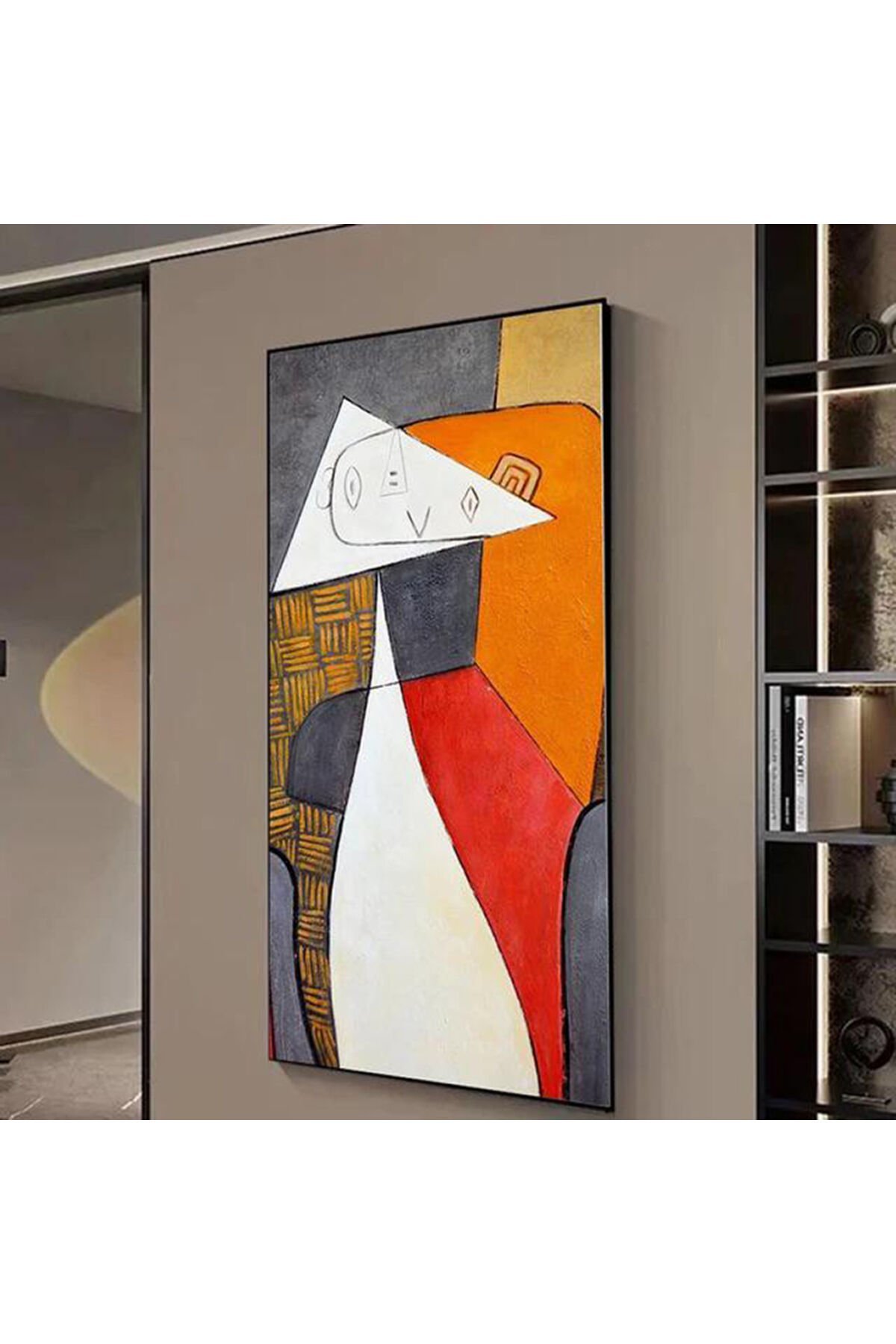 Tekli Siyah Metal Çerçeveli Turuncu Kırmızı Poster Cam Tablo Seti