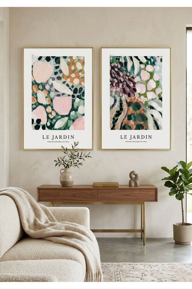 Gold Metal Çerçeveli 2’li Le Jardin Soyut Botanik Duvar Dekoru Tablo Seti Gold - 50 X 70