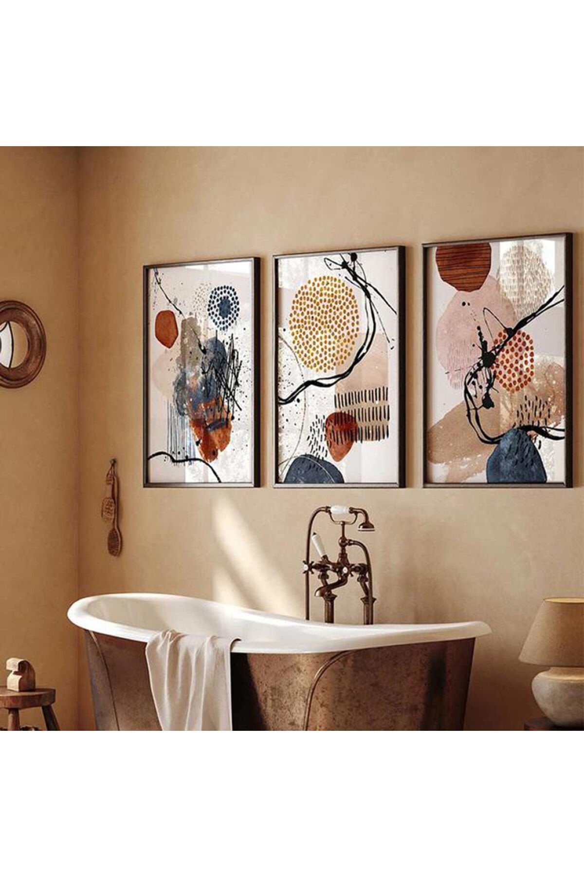 Üçlü Siyah Metal Çerçeve Modern Kırmızı Cam Tablo Seti