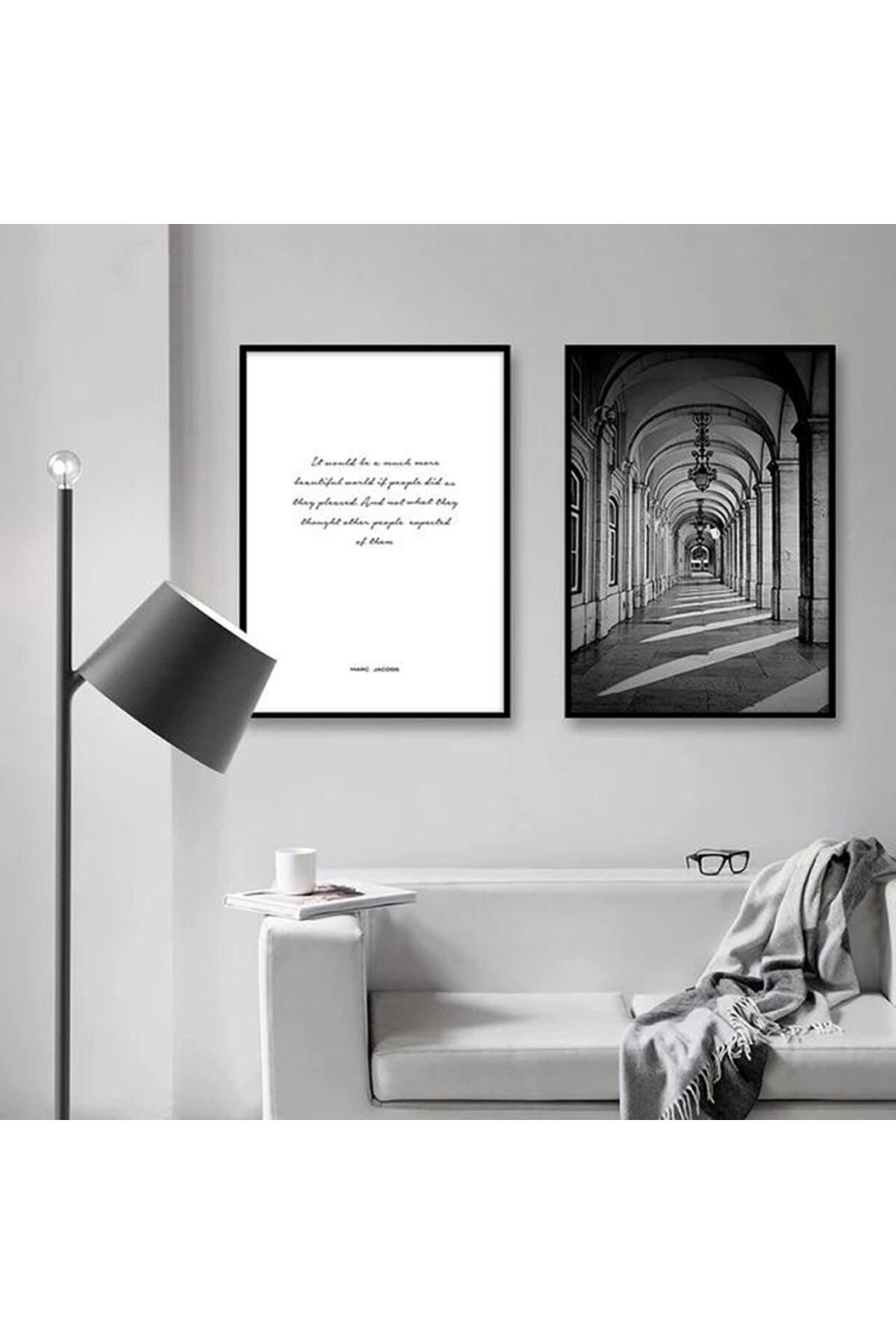 İkili Siyah Metal Çerçeveli Mimari Motto Yazılı Cam Tablo Seti