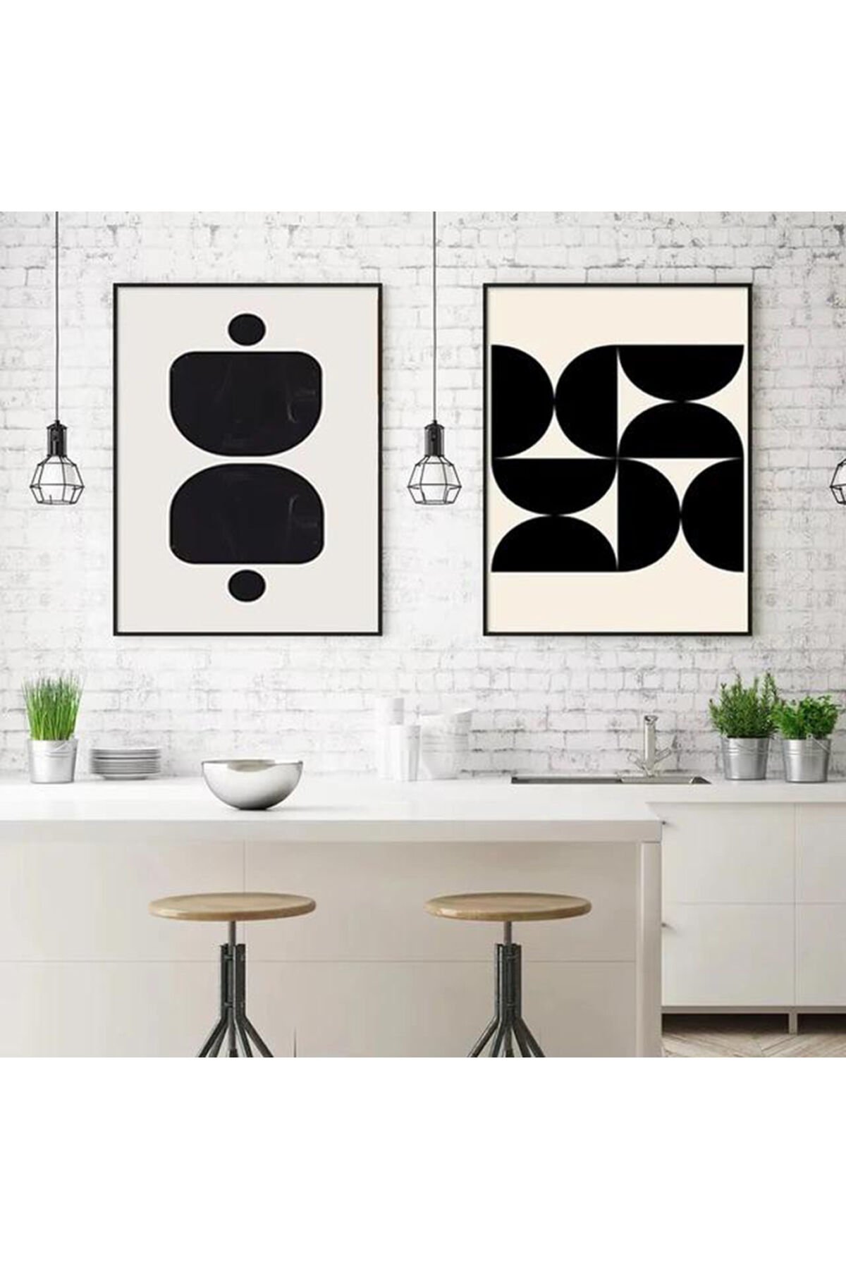İkili Siyah Metal Çerçeveli Modern Dairesel Gri Cam Tablo Seti