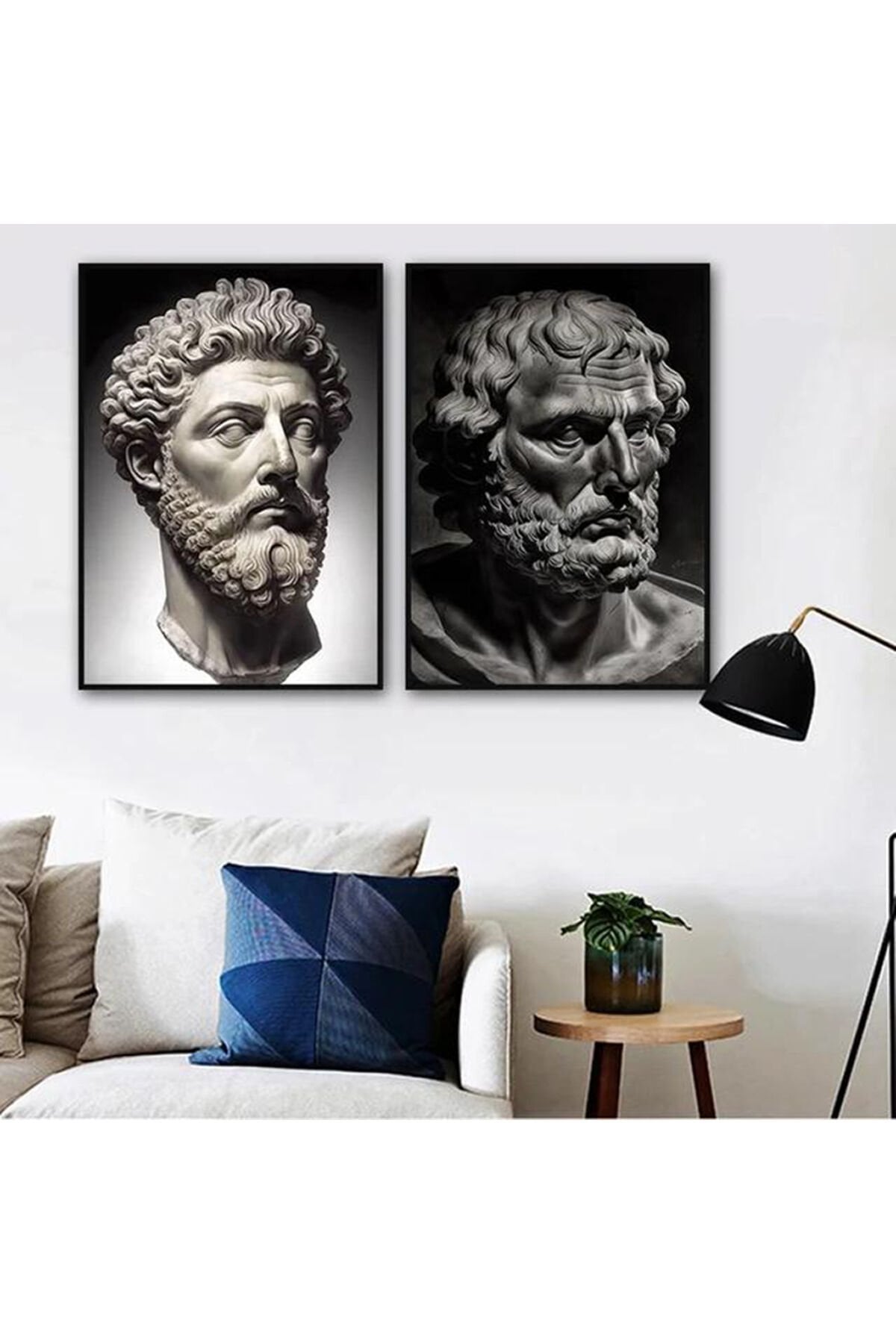 İkili Siyah Metal Çerçeveli Heykel Sanatsal Cam Tablo Seti