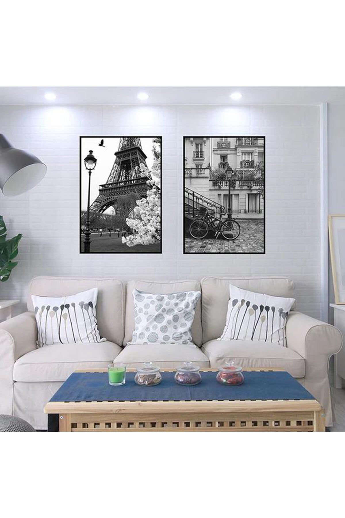 İkili Siyah Metal Çerçeveli Paris Mimari Cam Tablo Seti