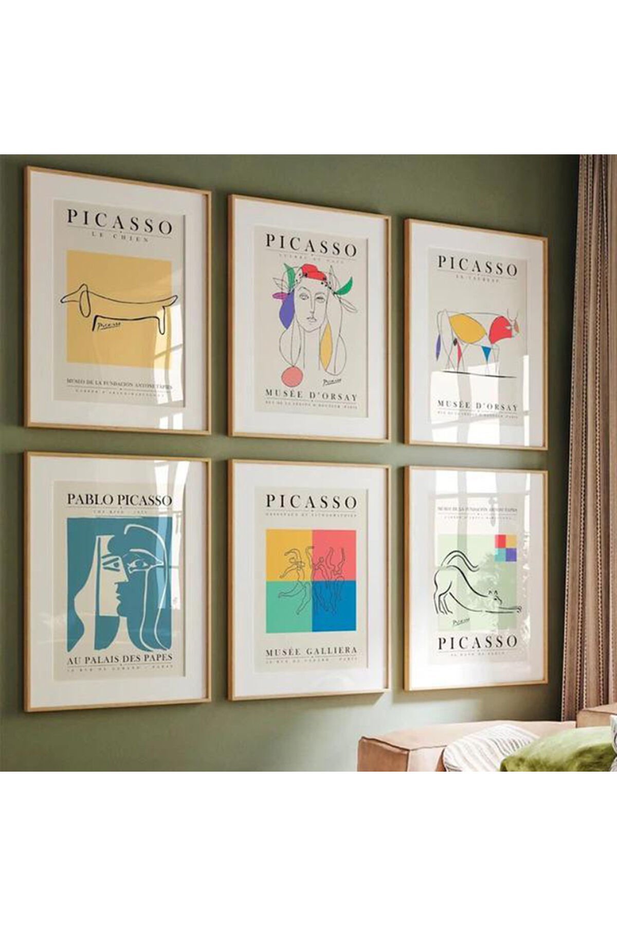 Altılı Gold Metal Çerçeveli Renkli Canlı Poster Cam Tablo Seti