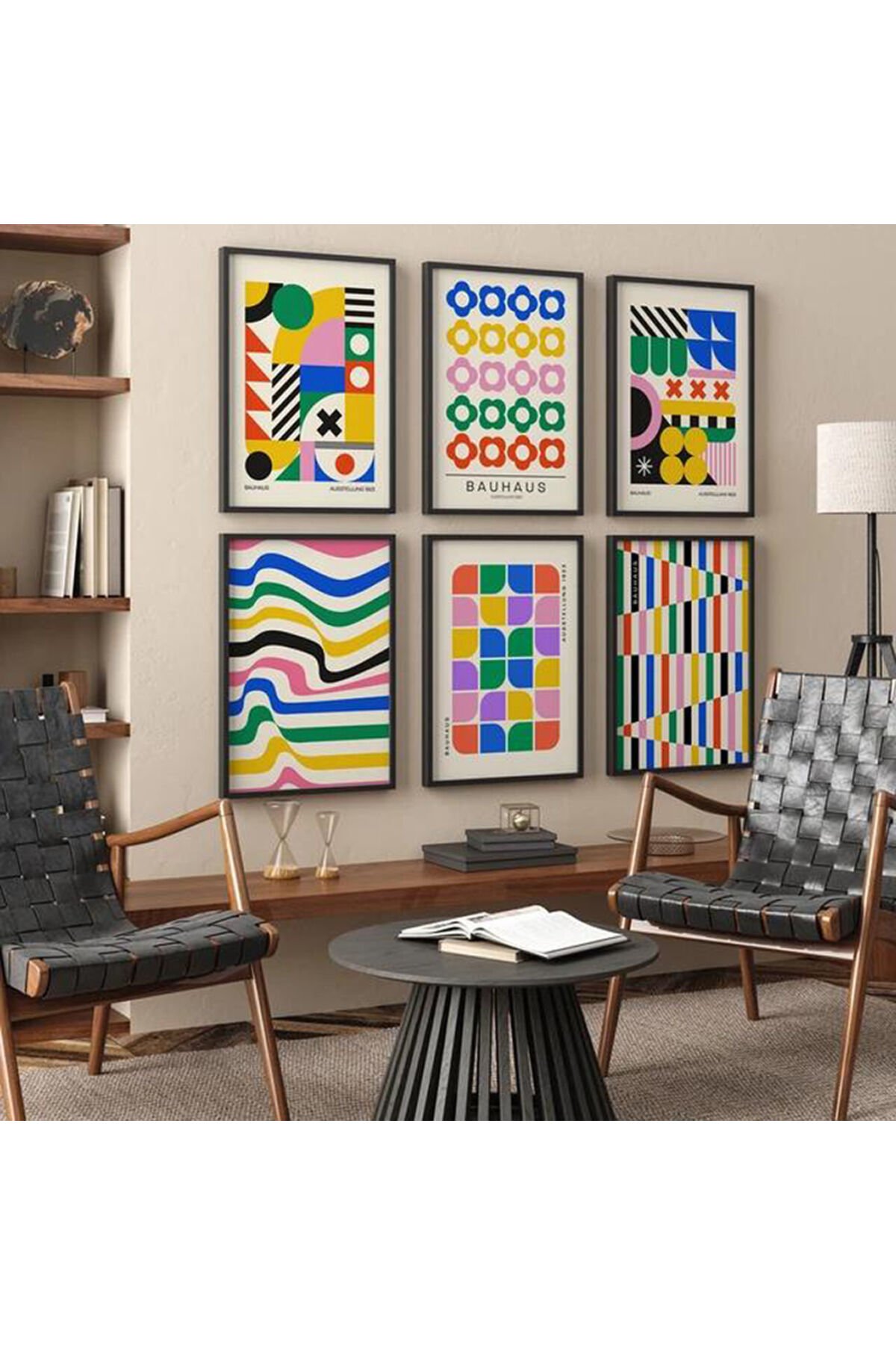 Altılı Siyah Metal Çerçeveli Renkli Canlı Poster Cam Tablo Seti