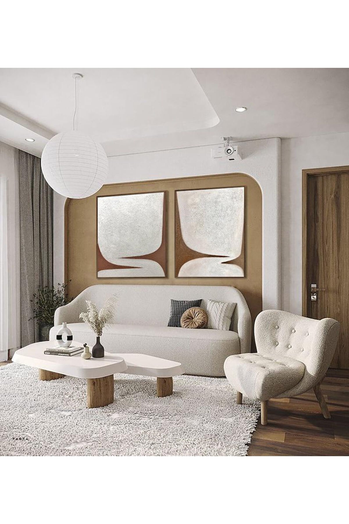 İkili Siyah Metal Çerçeveli Kahve Beyaz Cam Tablo Seti