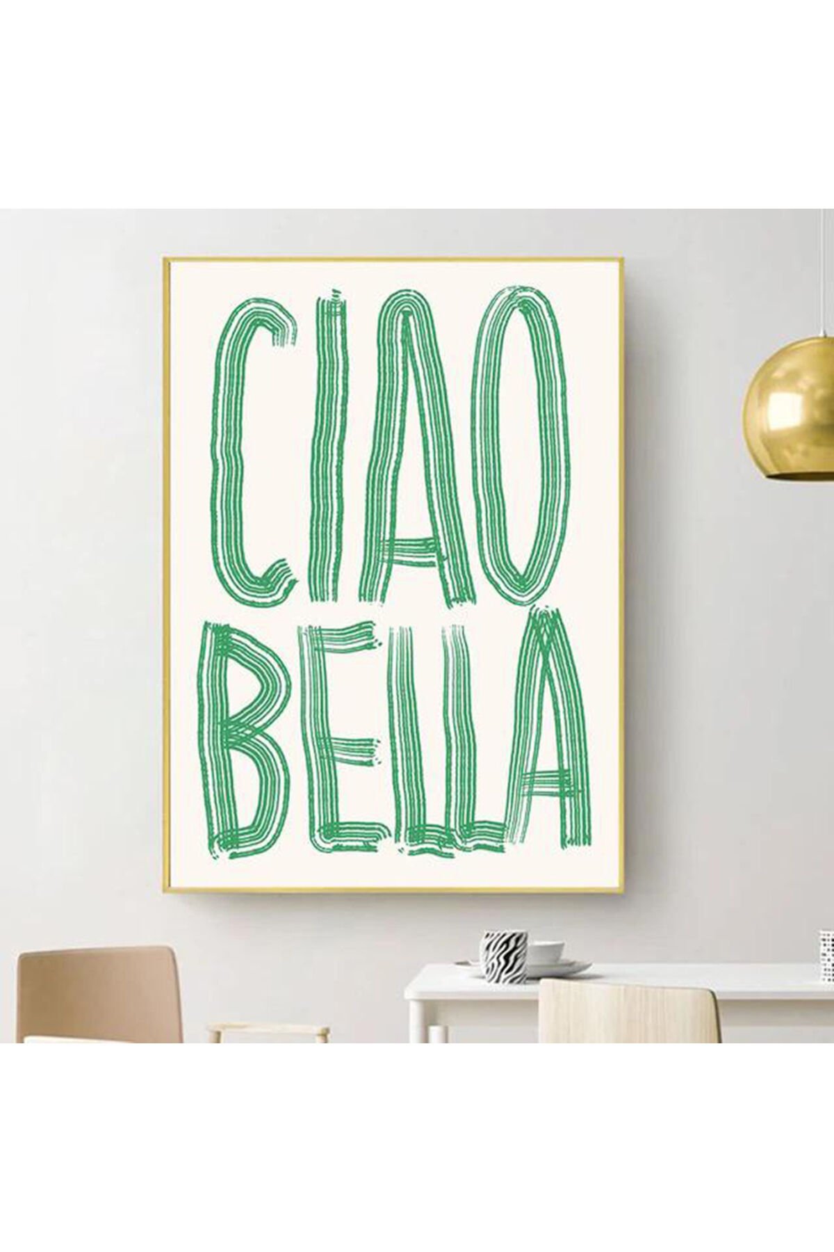 Tekli Gold Metal Çerçeveli Ciao Bella Poster Cam Tablo Seti