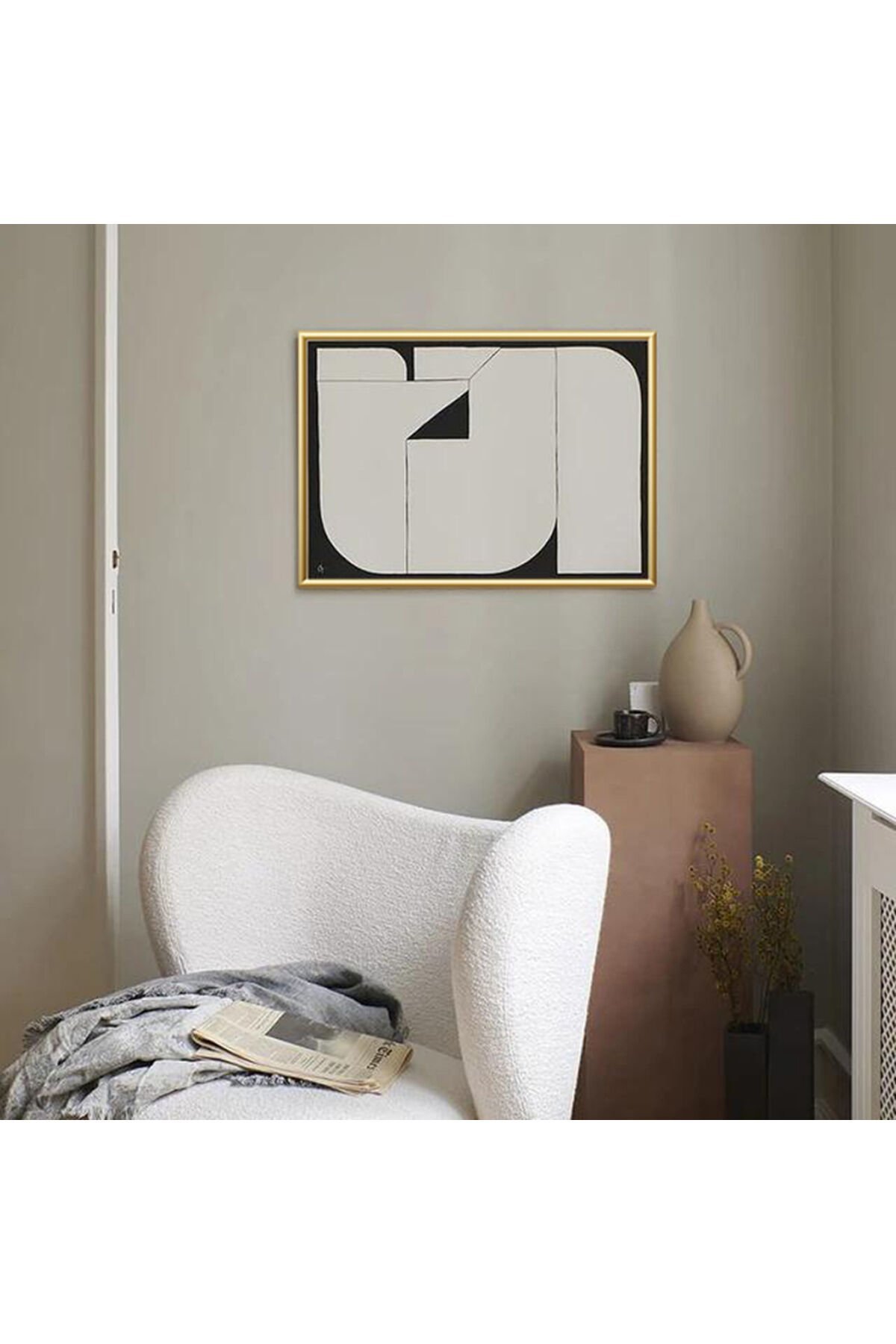 Tekli Gold Metal Çerçeveli Yatay Modern Poster Cam Tablo Seti