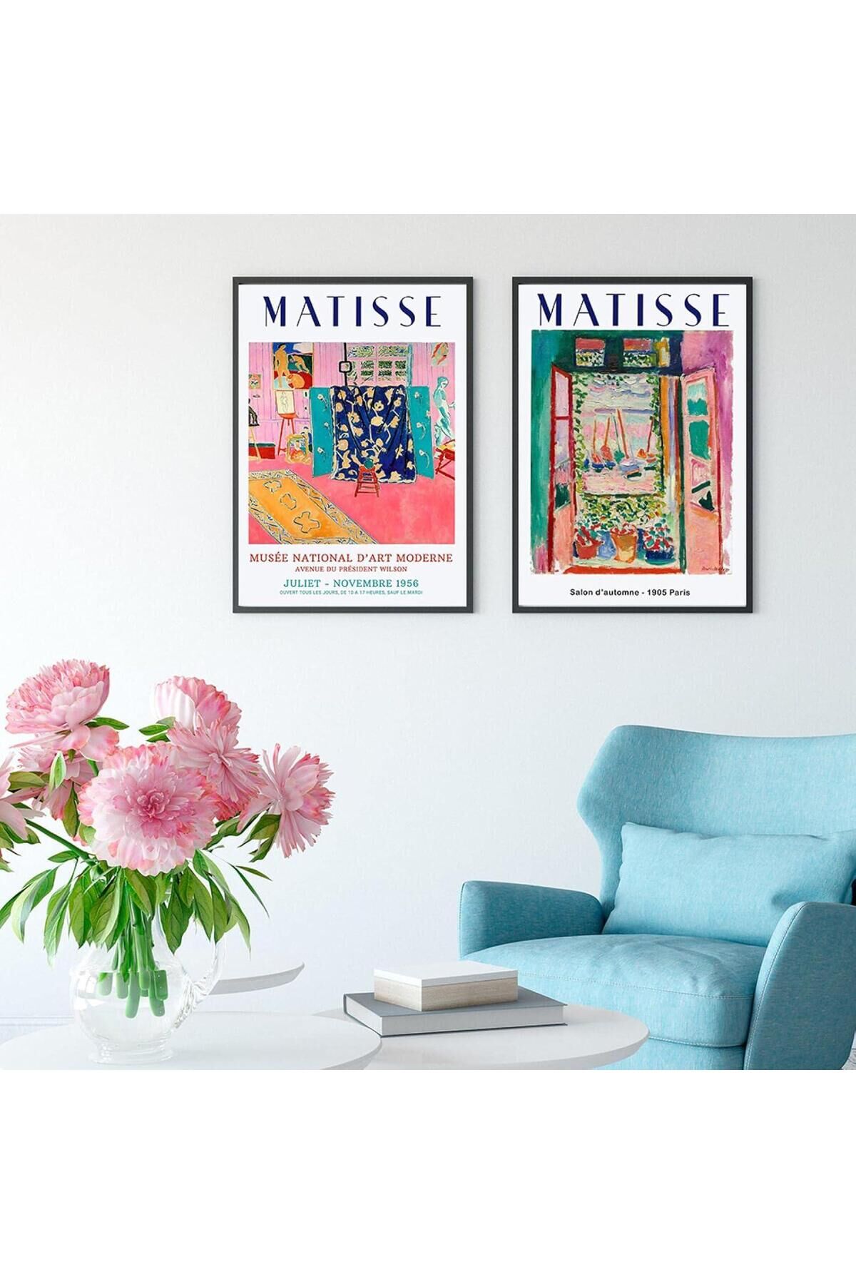 İkili Siyah Metal Çerçeveli Matisse Renkli Cam Tablo Seti