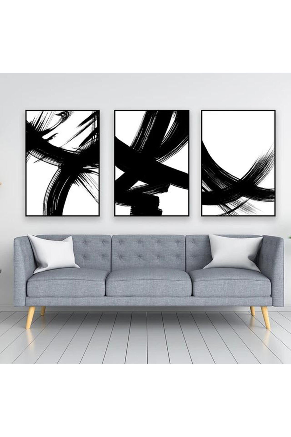 Üçlü Siyah Metal Çerçeve Moda Desen Cam Tablo Seti