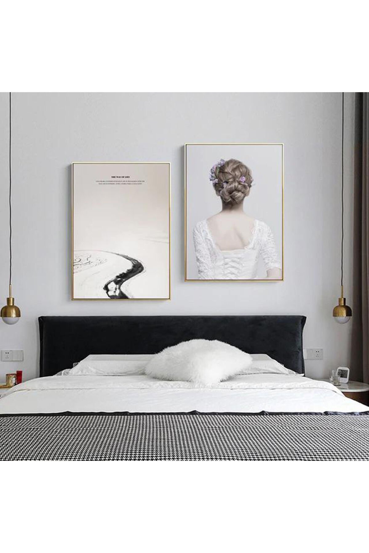 İkili Gold Metal Çerçeveli Soft Modern Cam Tablo Seti