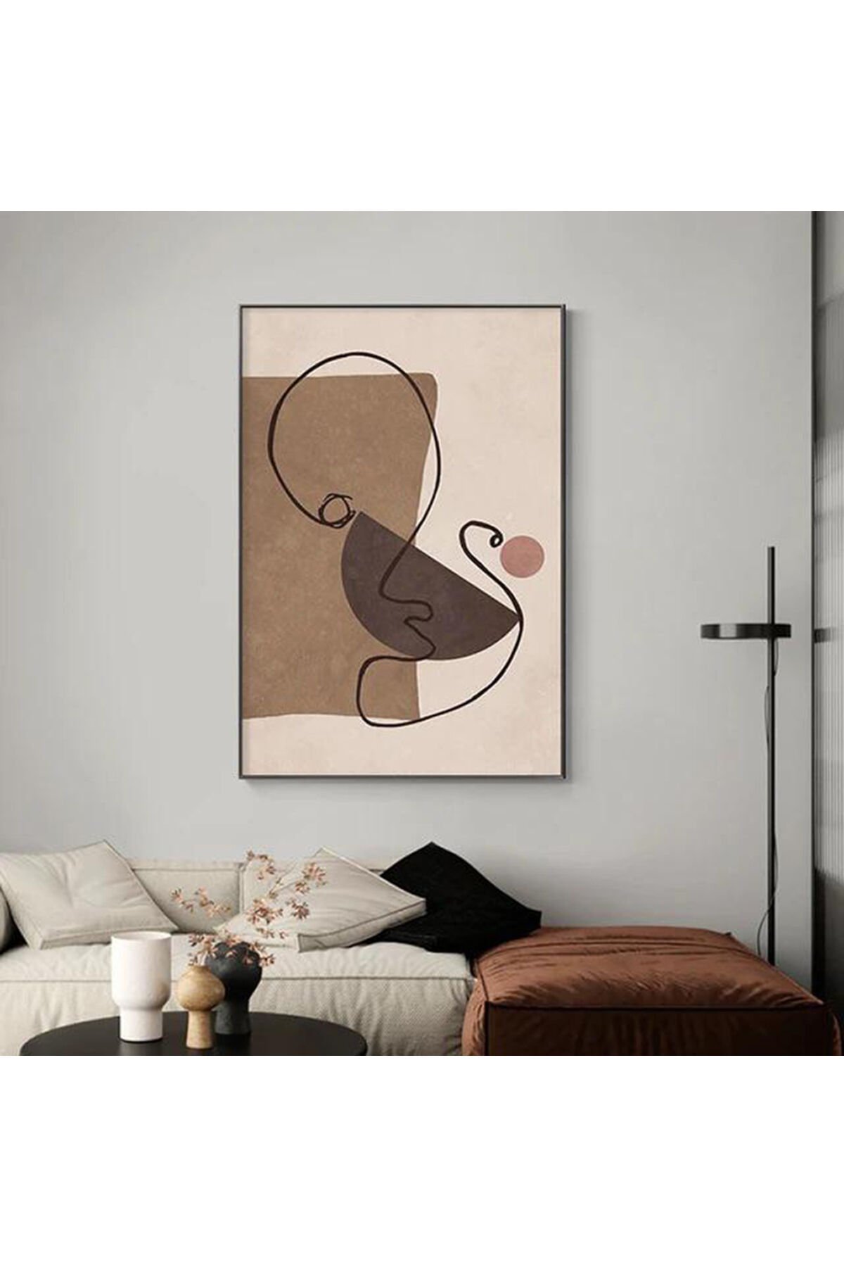 Tekli Siyah Metal Çerçeveli Kahve Krem Cam Tablo Seti