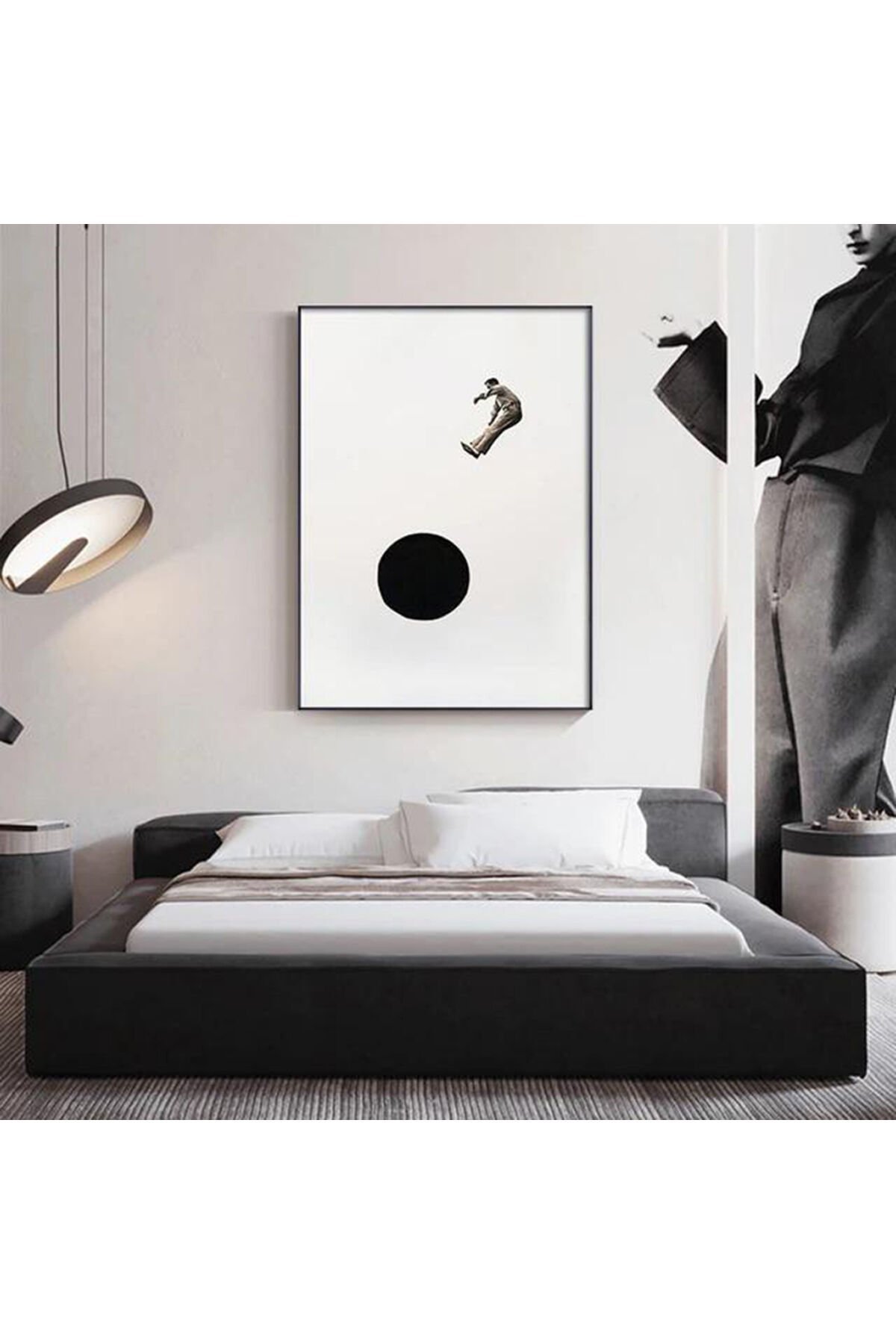 Tekli Siyah Metal Çerçeveli  Siyah Nokta Cam Tablo Seti