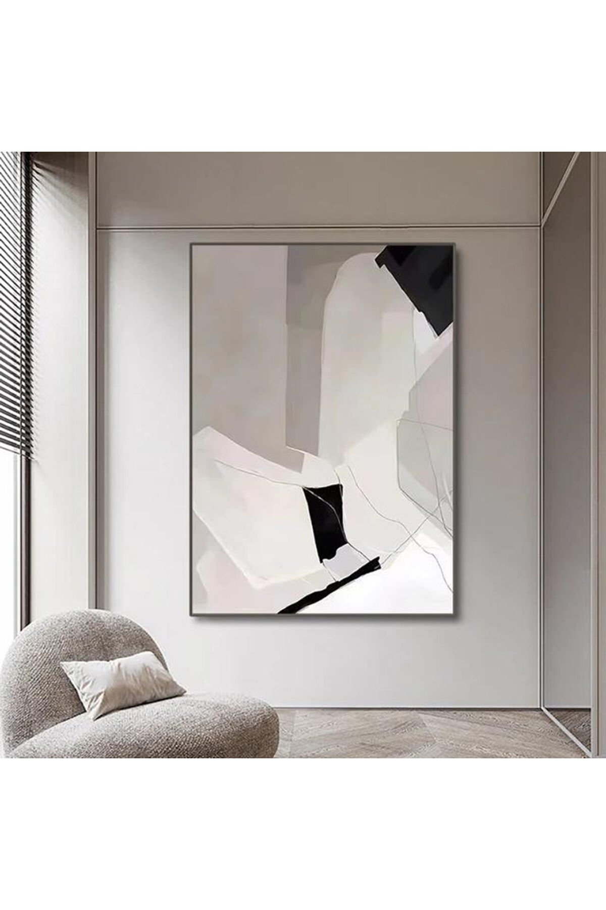 Tekli Siyah Metal Çerçeveli Gri Siyah Cam Tablo Seti