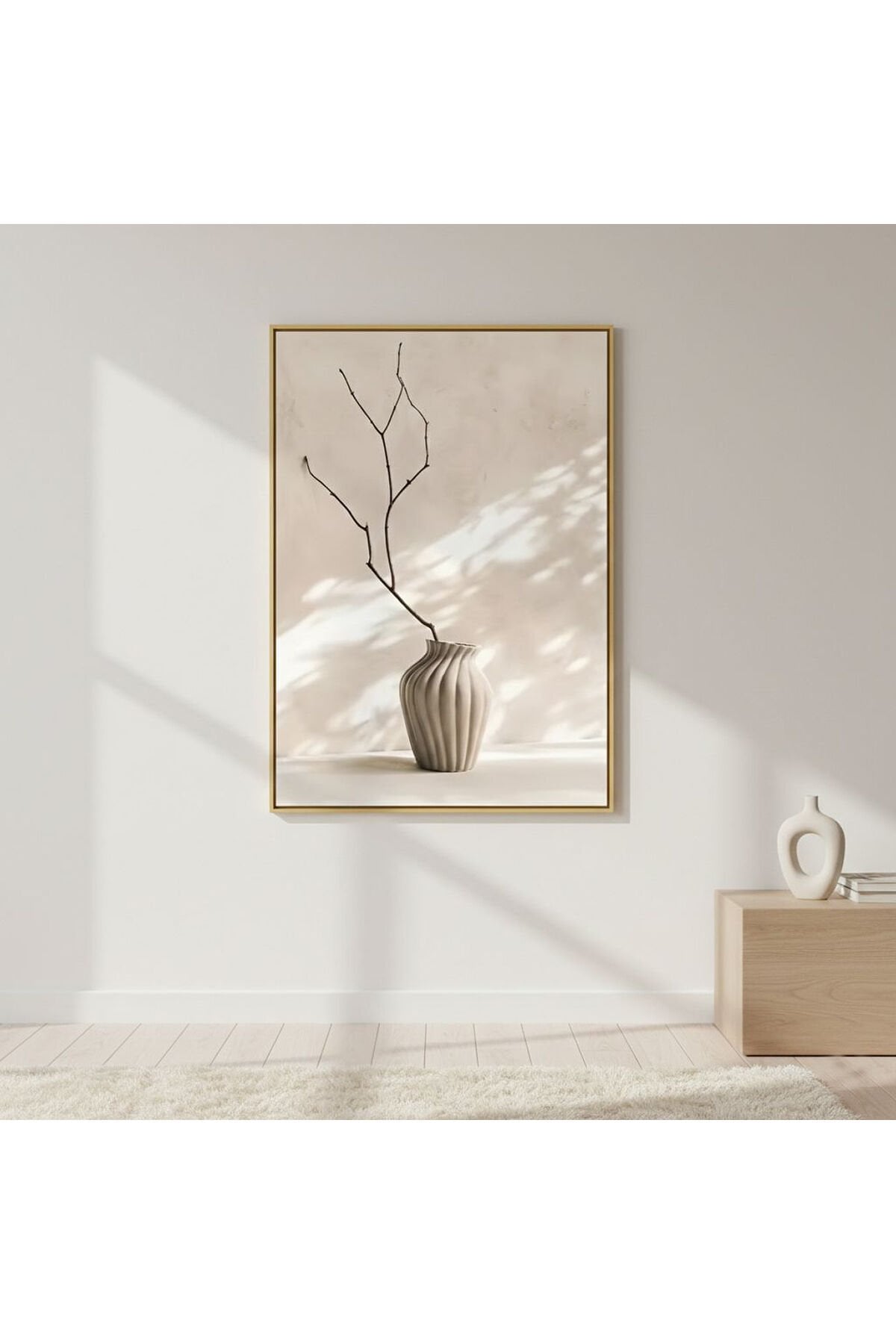 Tekli Gold Metal Saksı Moda Krem Camlı Tablo Seti Gold - 50 X 70