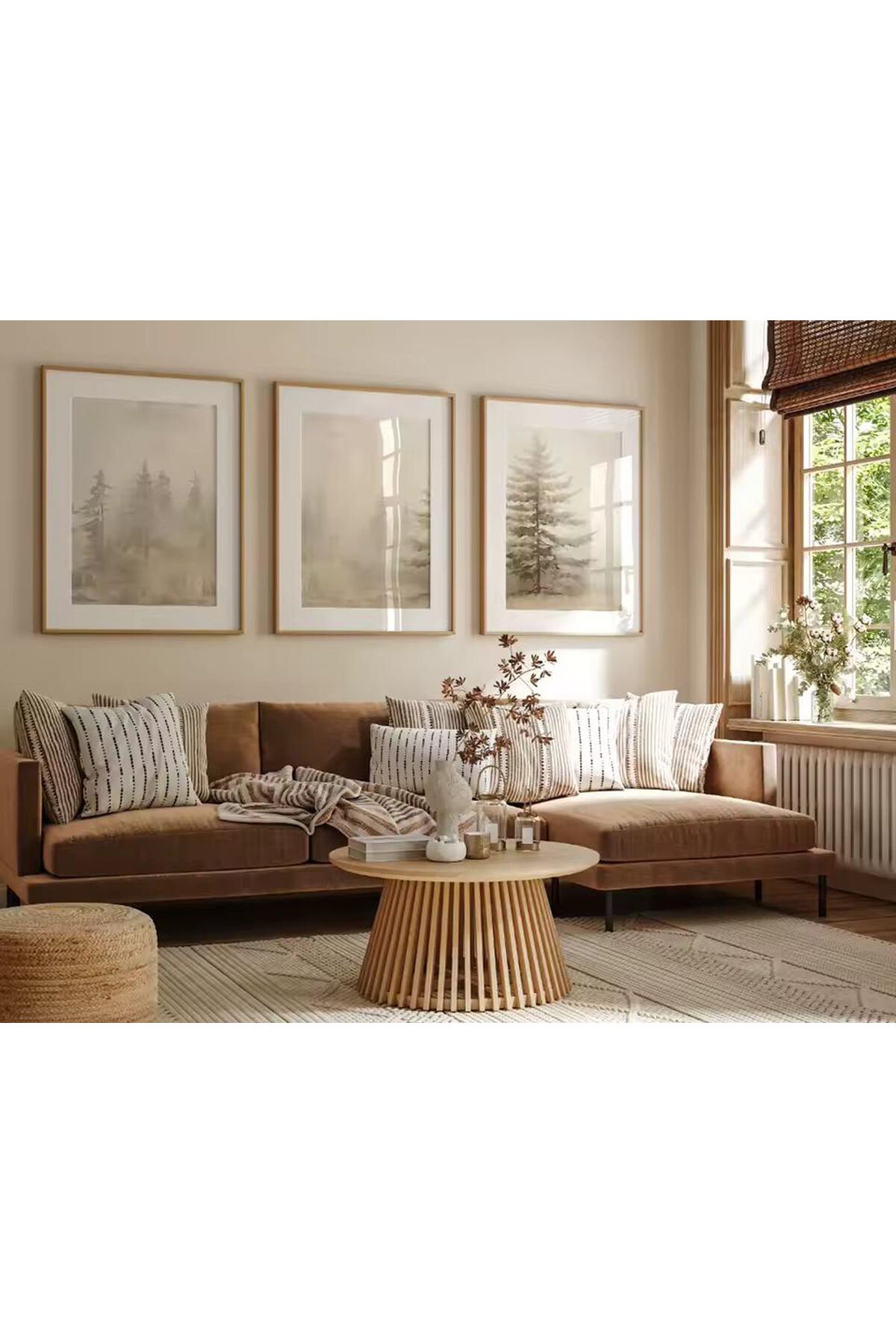 3lü Gold Metal Çerçeve Soft Ağaç Gerçek Camlı Tablo Seti