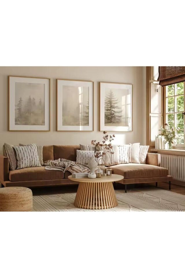 3lü Gold Metal Çerçeve Soft Ağaç Gerçek Camlı Tablo Seti