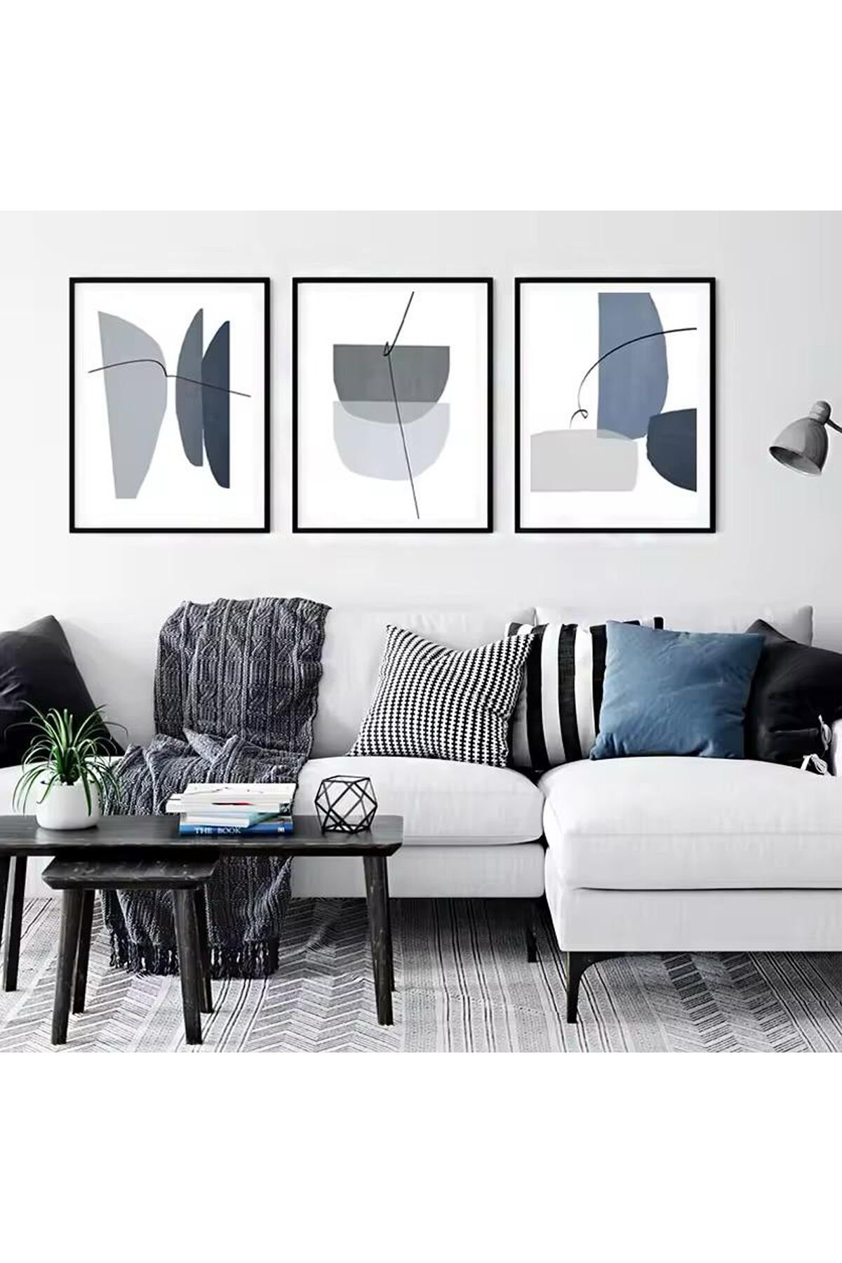 3lü Siyah Metal Çerçeve Tarz Moda Gerçek Cam Tablo Seti