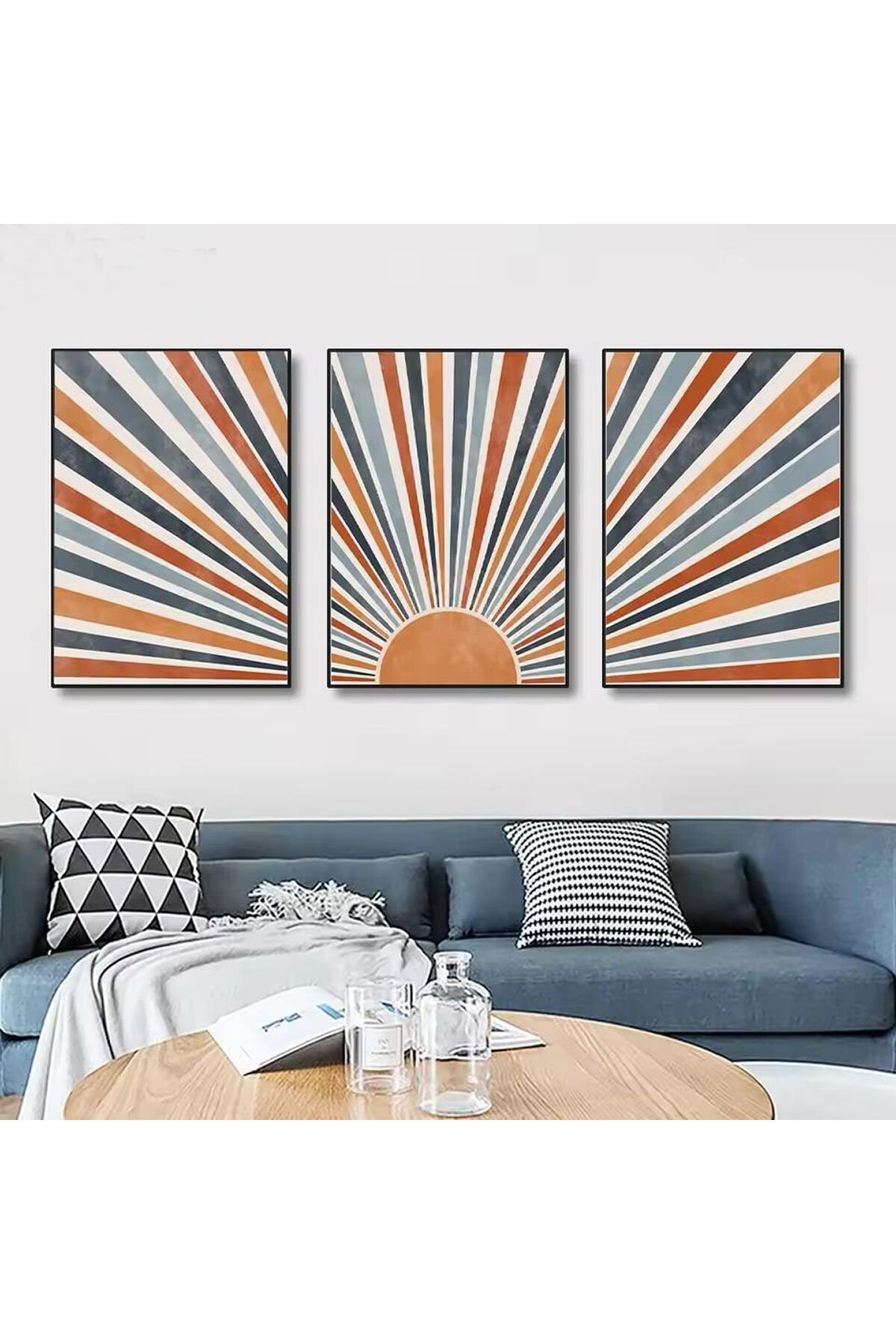 3lü Siyah Metal Çerçeve Renkli Bütün Gerçek Cam Tablo Seti