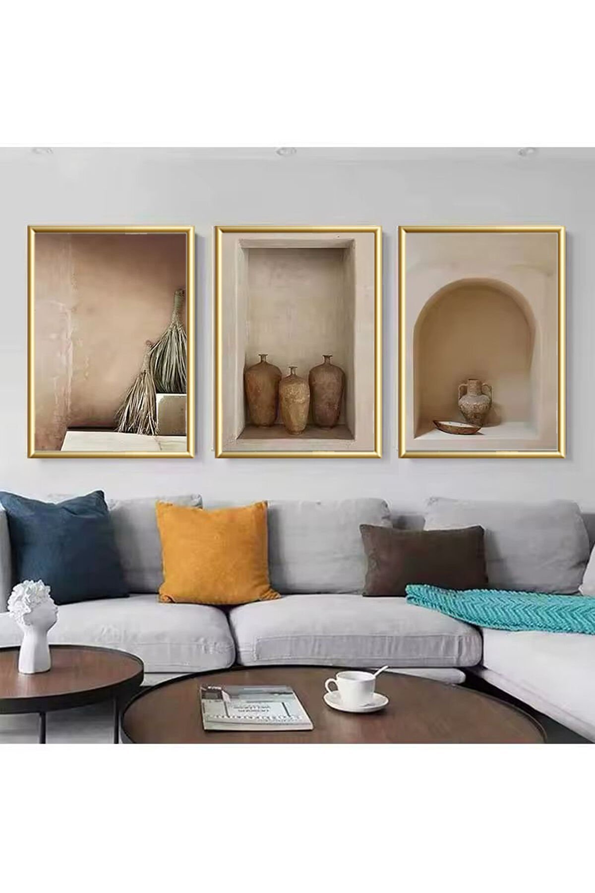 3lü Gold Metal Çerçeve Saksı Testi Gerçek Camlı Tablo Seti