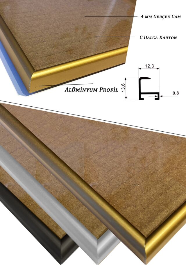 Alüminyum Çerçeveli Camlı Çerçeve Gold Siyah Gümüş Hediyelik Yeni Yıl Yılbaşı Si̇yah - 50 X 70